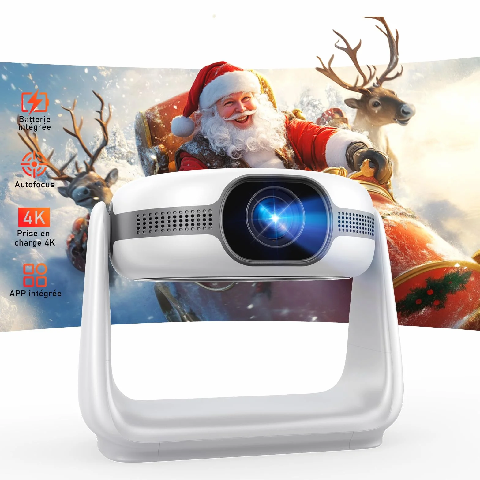 Vidéoprojecteur extérieur sans Fil avec Mise au Point Automatique et Correction du trapèze, Support vidéo Full HD 1080P et 4K avec WiFi6 Bluetooth, vidéoprojecteur pour Le cinéma à Domicile