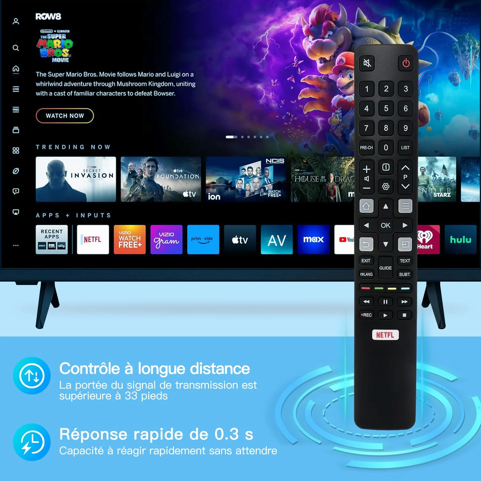 Télécommande TCL de Remplacement RC802N Télécommande Universelle TCL TV Compatible avec Tous Les téléviseurs TCL Smart TV, avec Bouton de Raccourci Netflix 32ES560 40ES560 U50P6146 U55C7006 U65X9026
