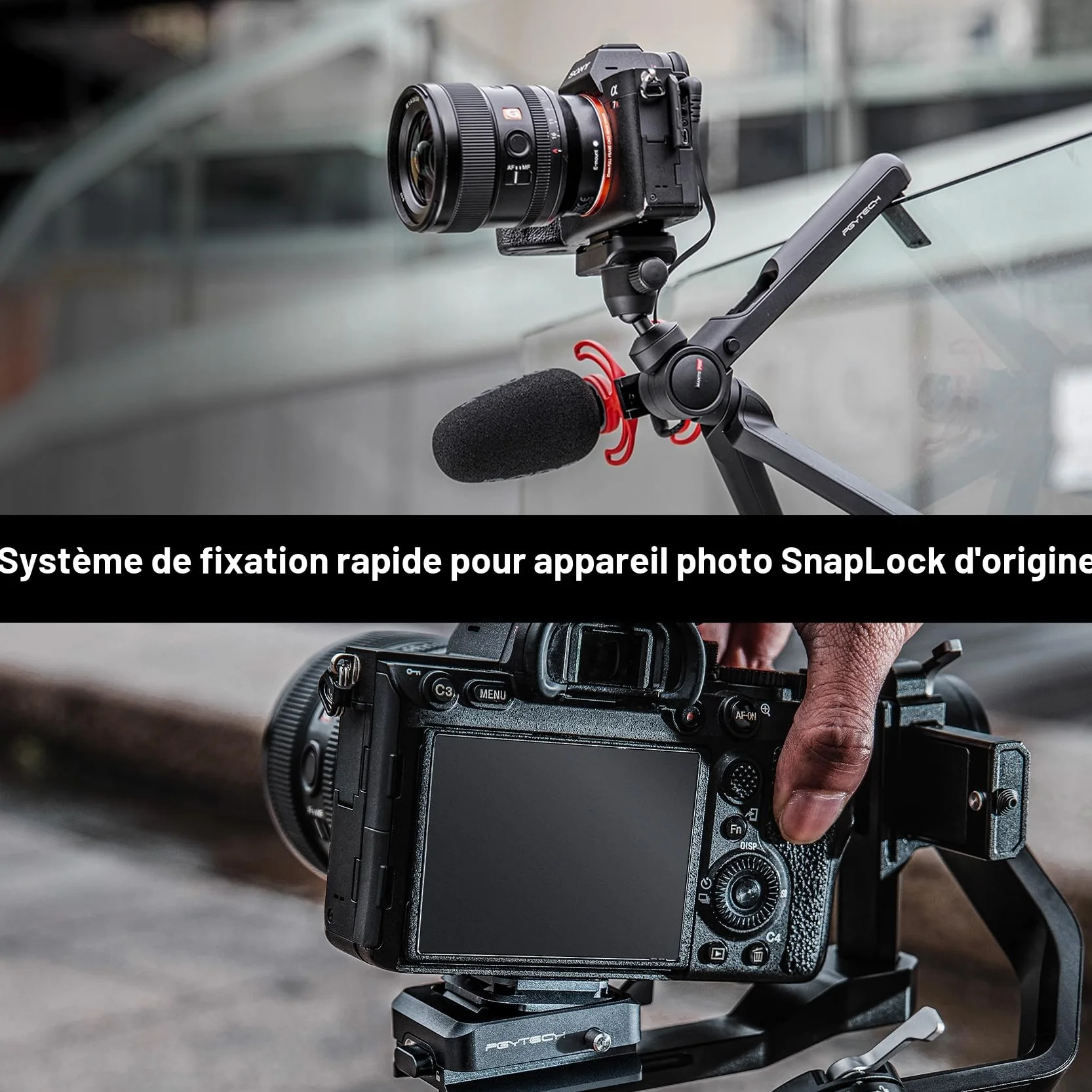 PGYTECH Beetle Clip V2 avec Plaque de libération Rapide pour Sony, Nikon, Fuji, DSLR/SLR, Arca Plaque à dégagement Rapide pour caméras d'action Sac à Dos Sangle