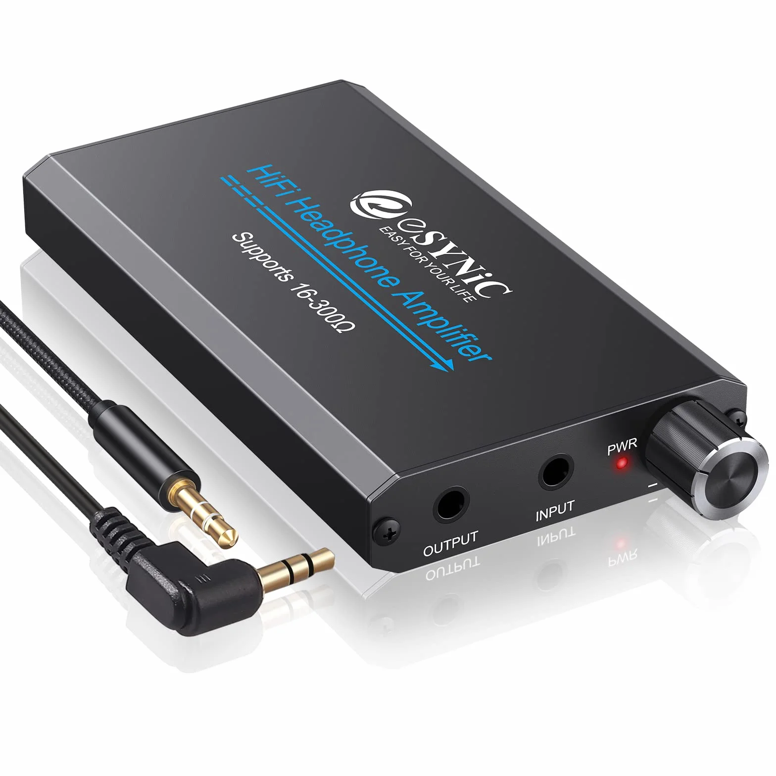 eSynic Ampli Casque Amplificateur Audio Professionnel Amplificateur Portable（Épaisseur 1,8 cm）Interface Stéréo 3,5 mm pour Lecteur MP3 Smartphone Ordinateur Portable avec câble d'alimentation USB-Noir