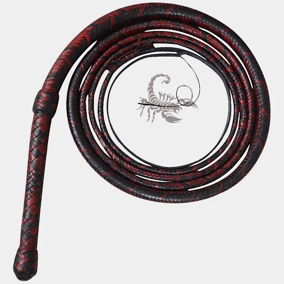 Scorpions Bull Whip Genuine Cow Hide Leather 3-8 Feet 12 Strands Rope Core Equestrian Braided Bullwhip for Cracking Farming
