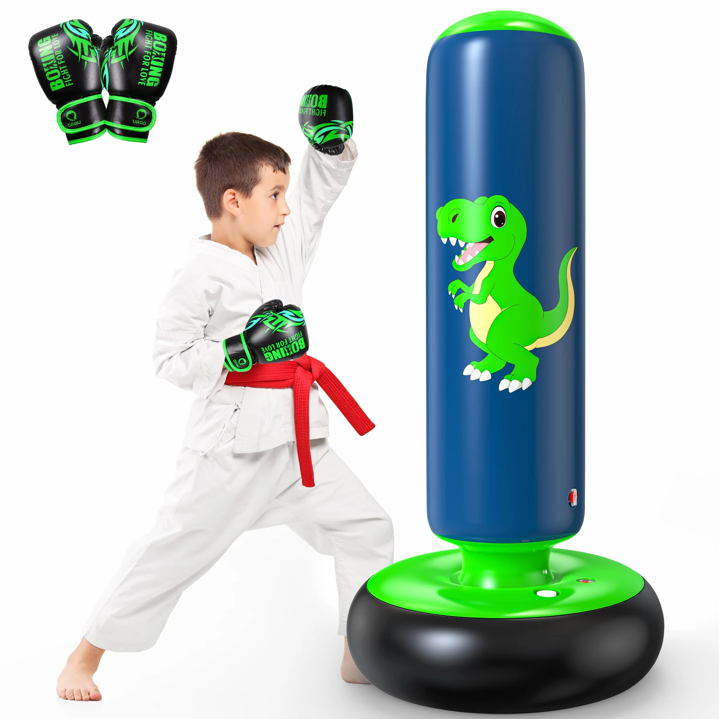 Sac de Boxe pour Enfants QPAU, Sac Boxe Gonflable Pied 3-8 Ans, Cadeaux Enfants, Set Debout Karaté Taekwondo