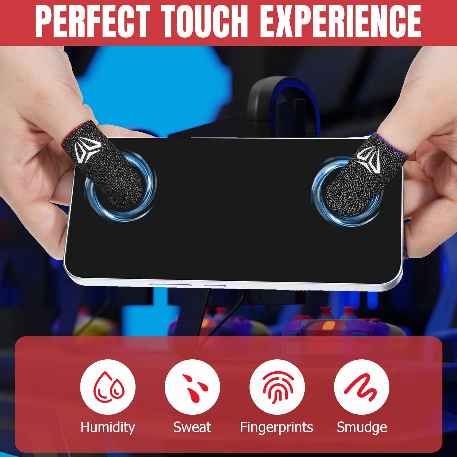 Qianyu Lot de 10 manchons de doigt de jeu mobiles avec étui, fibres argentées pour écran tactile pouce manchon de pouce soyeux anti-transpiration respirant protège-doigts gants adaptés à tous les jeux