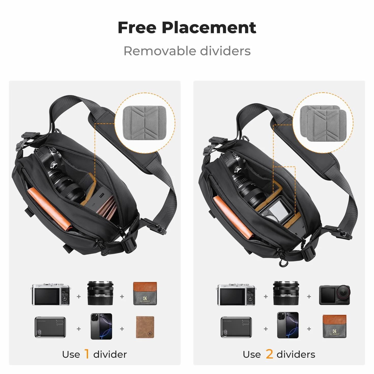 K&F CONCEPT Sac à Dos pour Appareil Photo, Sac à bandoulière Sac carré Sacs de Photographe Étui pour Appareil Photo Reflex Compatible avec Canon/Nikon/Sony/DJI Mavic Drone, Petit Taille S