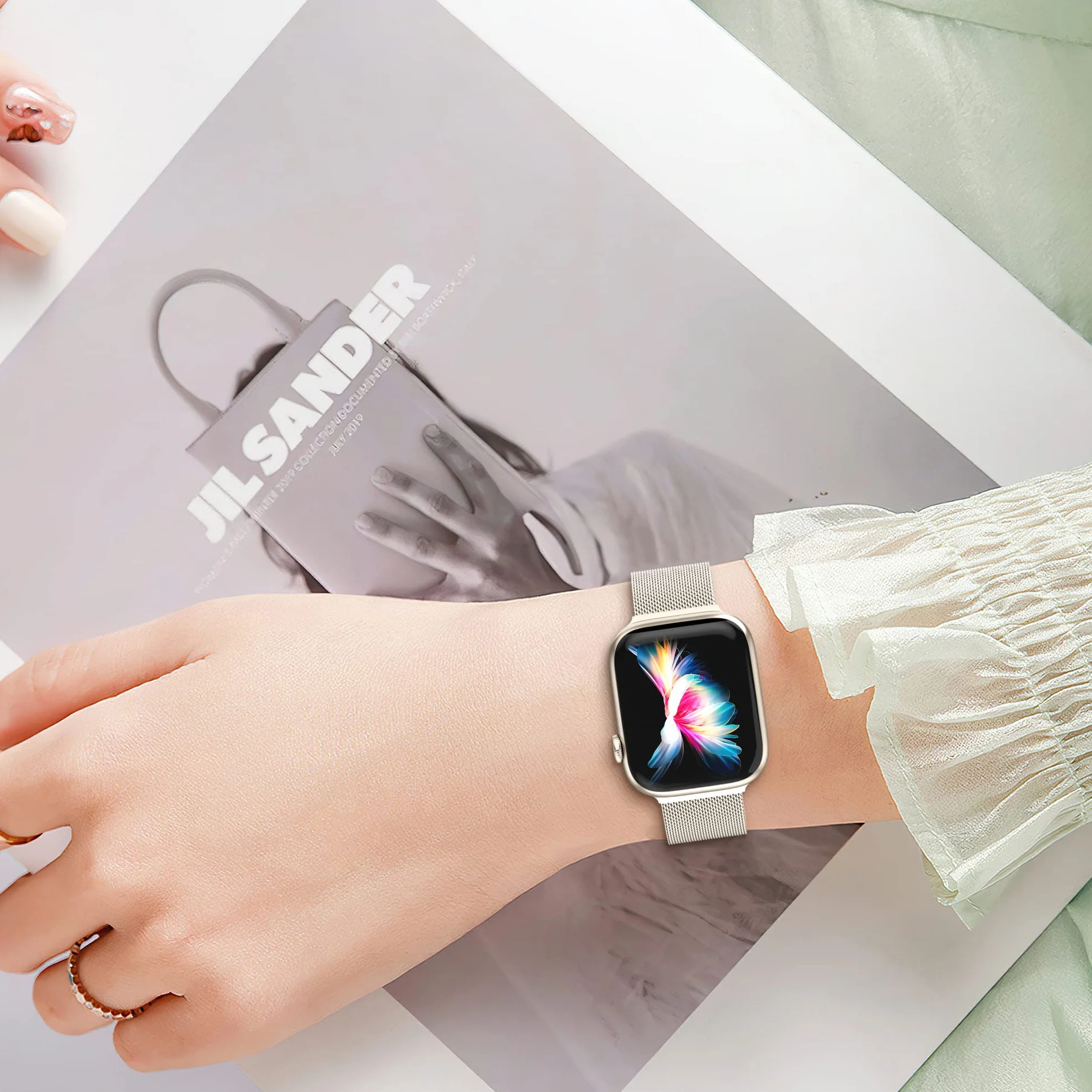 Higgs Métal Bracelet Compatible avec Bracelets Apple Watch 38mm 40mm 41mm 42mm 44mm 45mm 46mm 49mm Femme,Bracelet Double Magnétique pour iWatch Series 11 10 9 8 7 6 5 4 3 2 1 SE Ultra, Metal Milanais