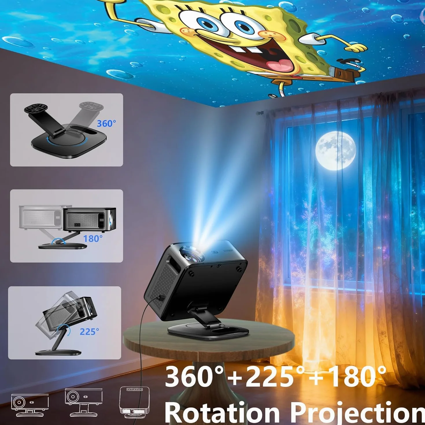 【1500 ANSI/Google TV/Autofokus】 XIWBSY Videoprojecteur 4K Supporté, 38000 Lumen FHD, 360° Rotation, Projecteur Video 4K Contrôle Vocal, Retroprojecteur WiFi6 Bluetooth