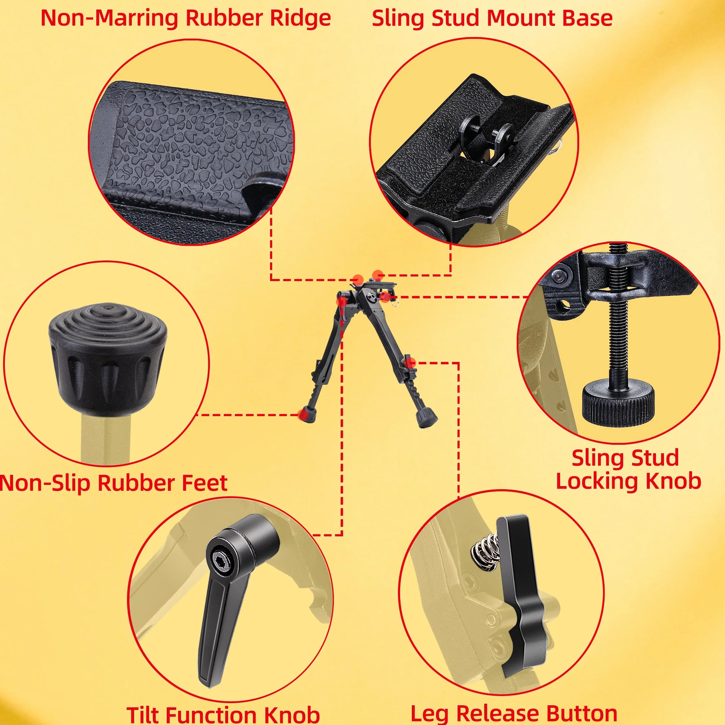 Bipied pivotant inclinable avec 3 adaptateurs, adaptateur à vis 6,35 mm pour appareil photo pour activités de plein air, 7-10"