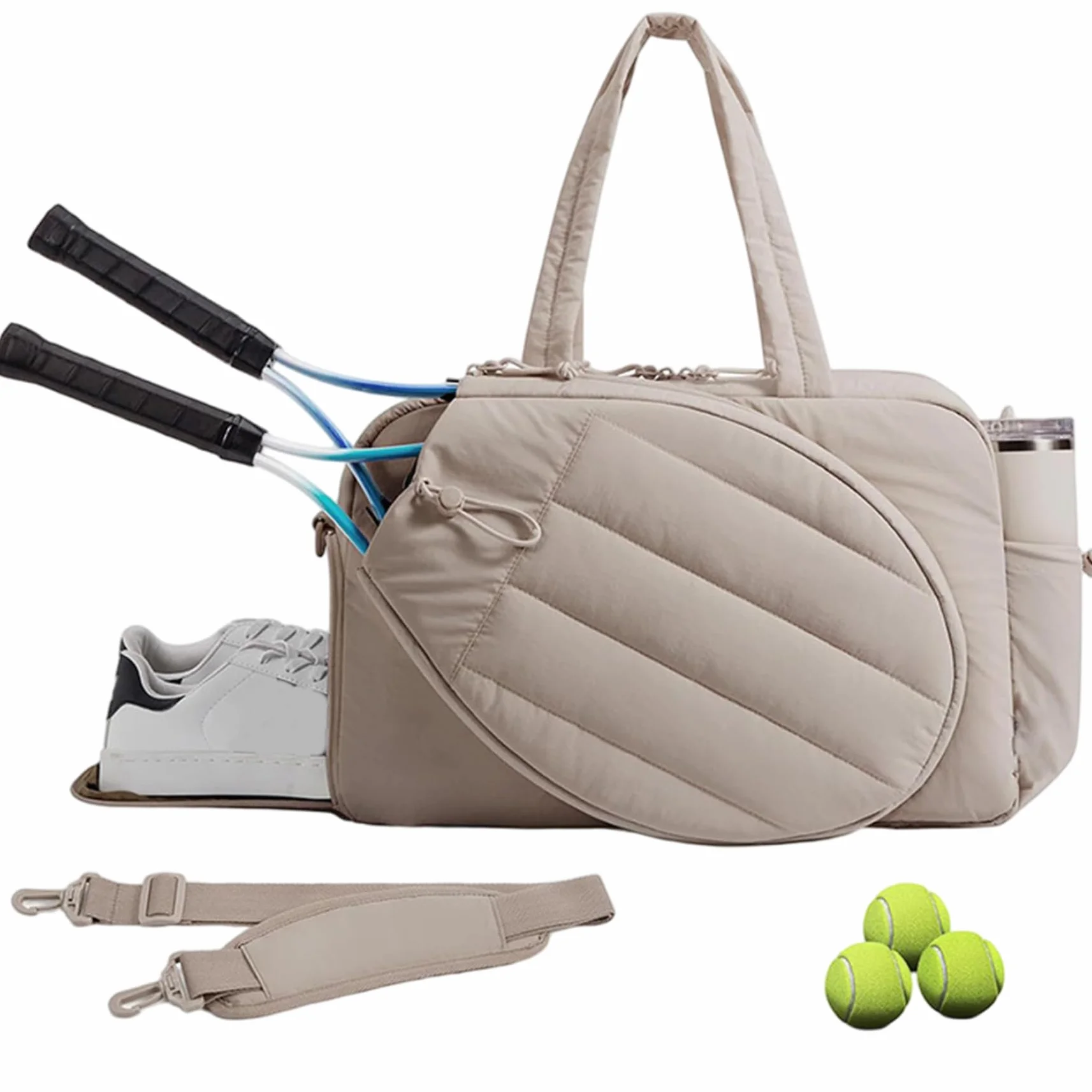 Sac de Raquette de Tennis Multifonctionnel pour Femmes, 2 Raquettes avec Compartiment à Chaussures et Poche Humide