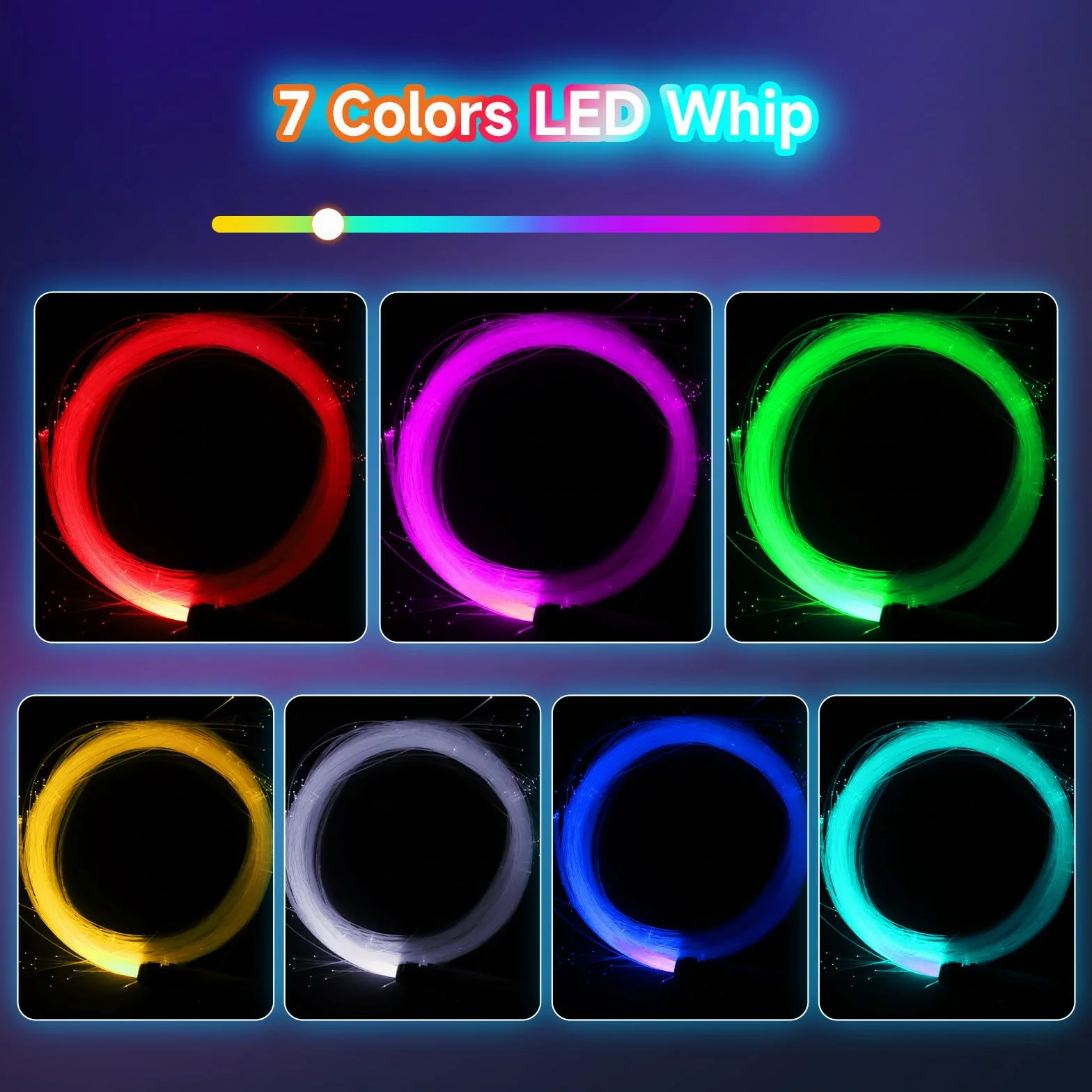 BigKing LED Light Whip Fouet à LED en fibre optique 7 couleurs 4 modes d'éclairage pivotant 360° pour fête festival musique danse