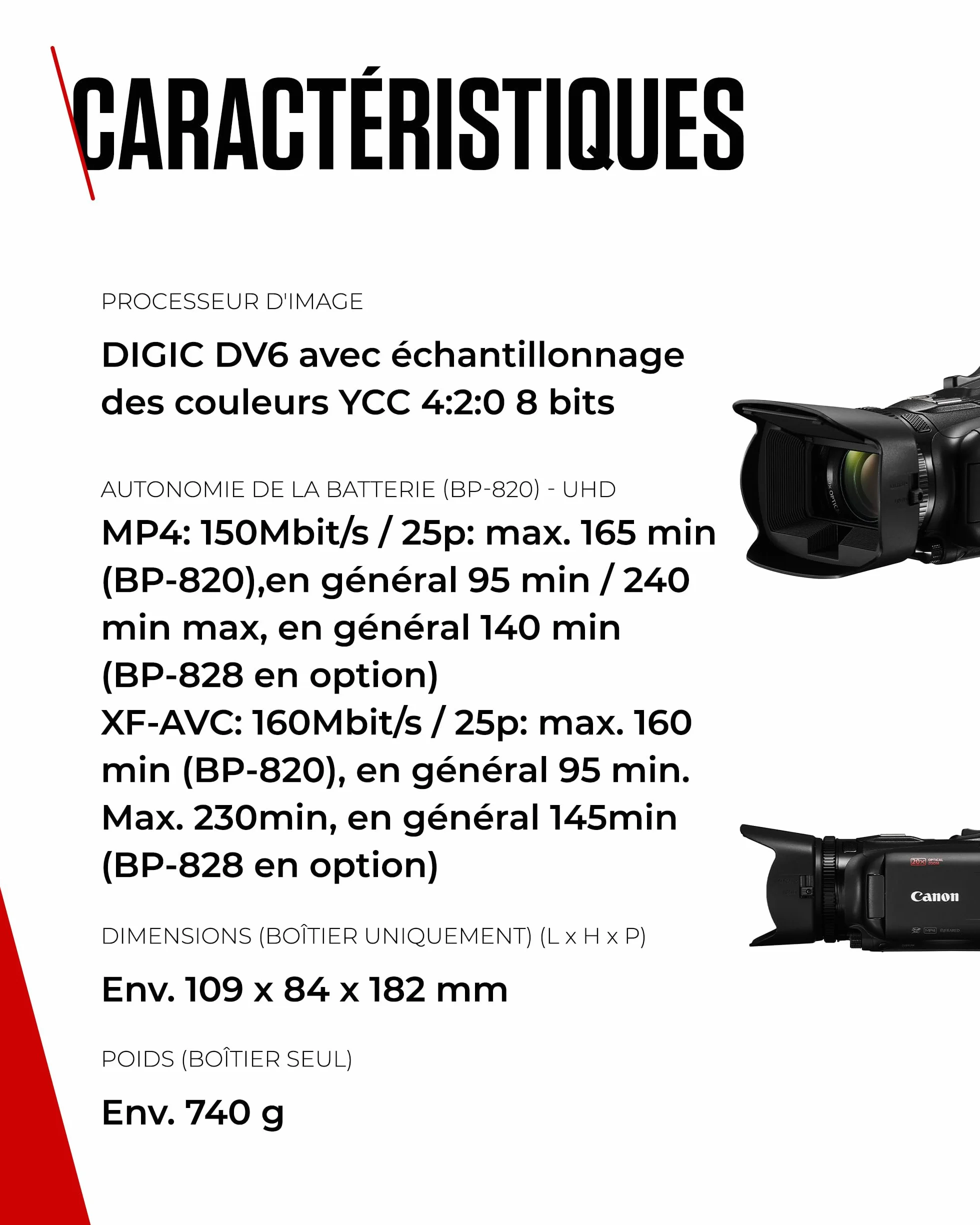 Canon XA60 - Camera 4K avec Autofocus Avancé et Zoom Optique 20x - Camera Professionnelle avec Stabilisation sur 5 Axes, Sortie HDMI et Diffusion HD en Direct en USB-C