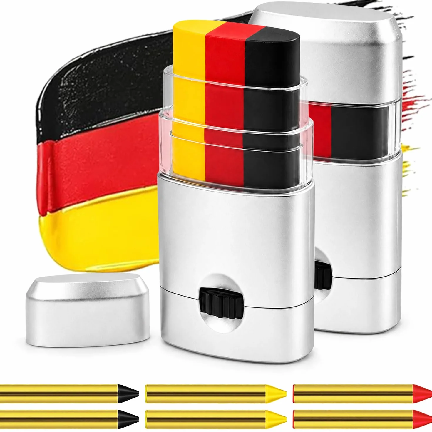Sunshine smile Lot de 2 crayons de maquillage Coupe du monde 2026 Noir/rouge/jaune