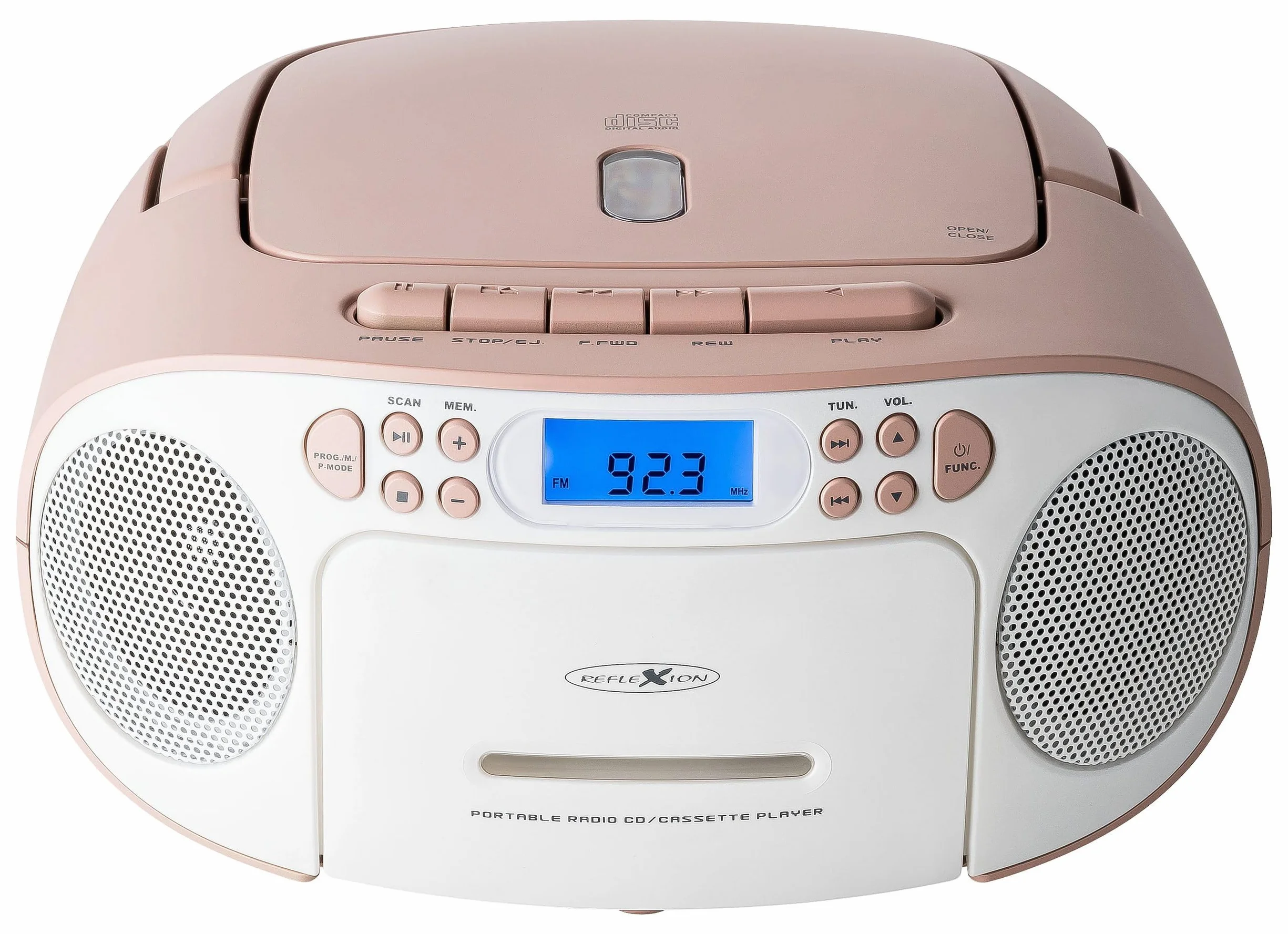 Reflexion RCR2260 Lecteur CD Cassette Radio FM PLL écran LCD AUX Prise Casque Blanc Rose