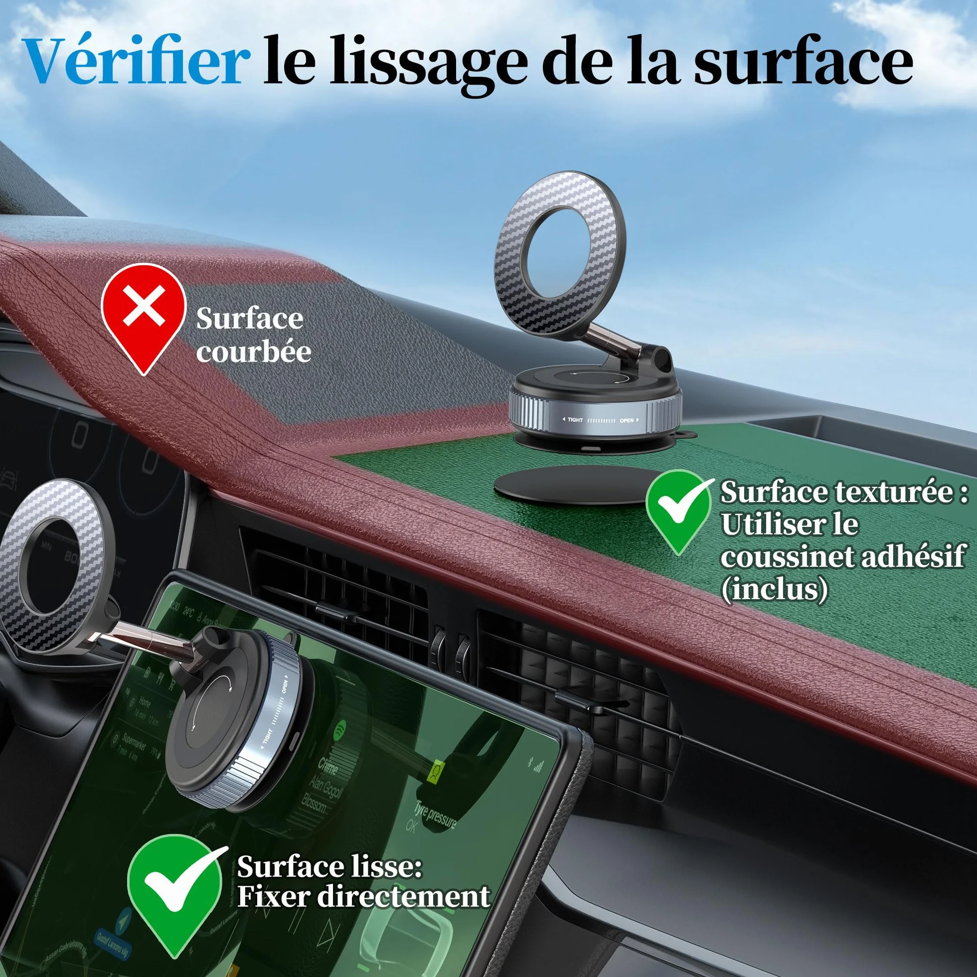 Support Téléphone Voiture Ventouse Puissante Magnétique Rotation 360° Fixation Ultra-Stable Compatible iPhone 17/16/15/14/13/12 Pro/Pro Max