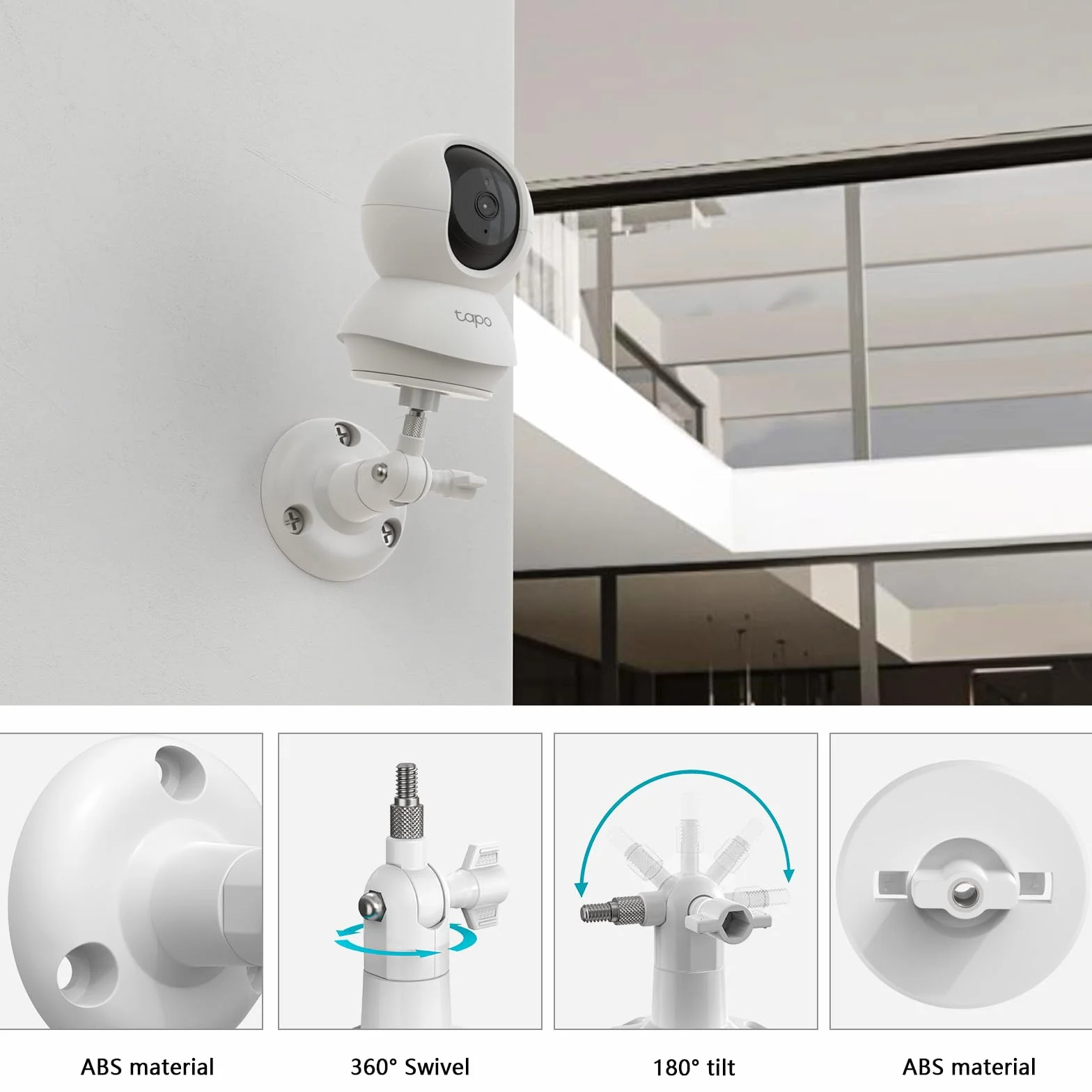 HOLACA Support mural Compatible avec TP-Link Tapo C200 / C210 / C220 / C201 / C202 / C211 / C212 / C222 / C230 Caméra de surveillance WiFi pour intérieur, Blanc 2 pièces