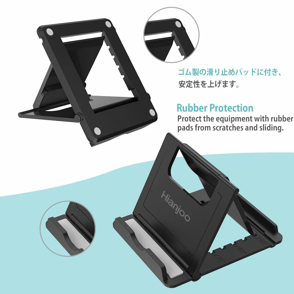 Lot de 2 Support Téléphone Bureau Pliable Compatible Smartphone Tablette Noir