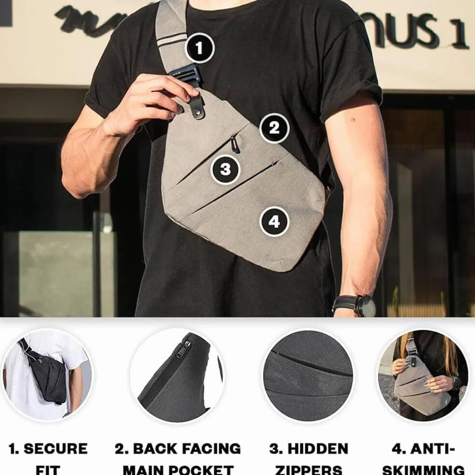 Sacs à bandoulière antivol en Nylon pour Homme Femme Voyage Cyclisme Randonnée