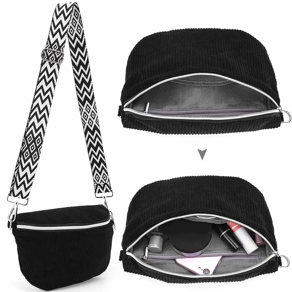 Sac banane en velours côtelé avec sangle réglable, sac de poitrine pour homme et femme