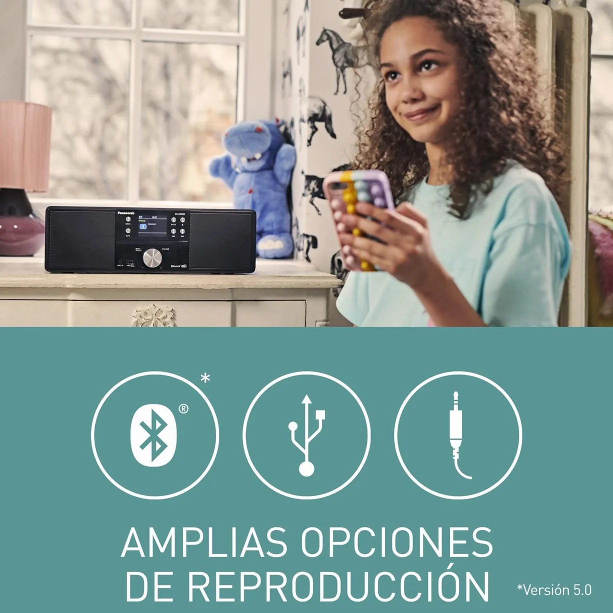 Panasonic SC-DM202EG-K Microchaîne Hi-Fi Compacte CD Radio DAB+/FM USB Bluetooth 24W Noir