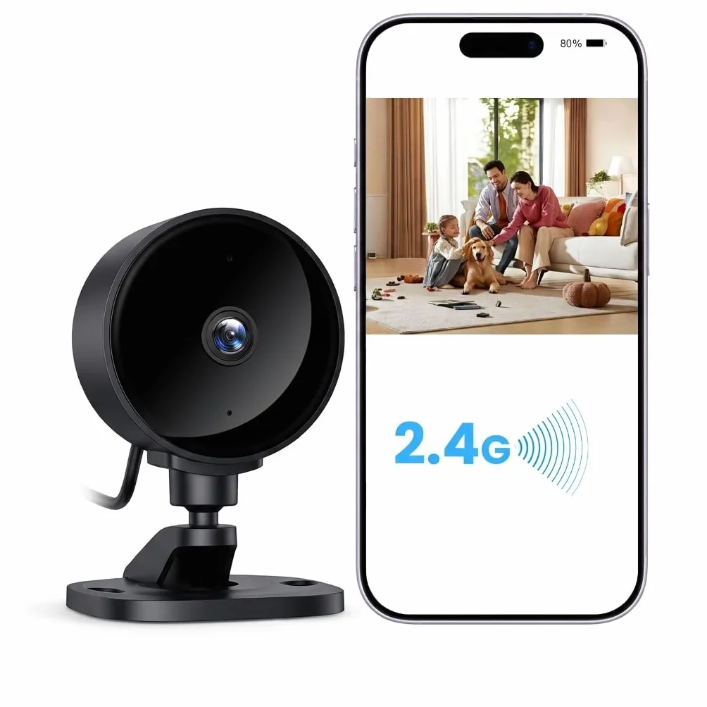 WOLFANG Caméra Intérieure sans Fil 1080P, Caméra WiFi avec Vision Nocturne, Détection de Mouvement, Audio Bidirectionnel, Compatible Alexa & Google Home, WiFi 2,4 GHz Uniquement