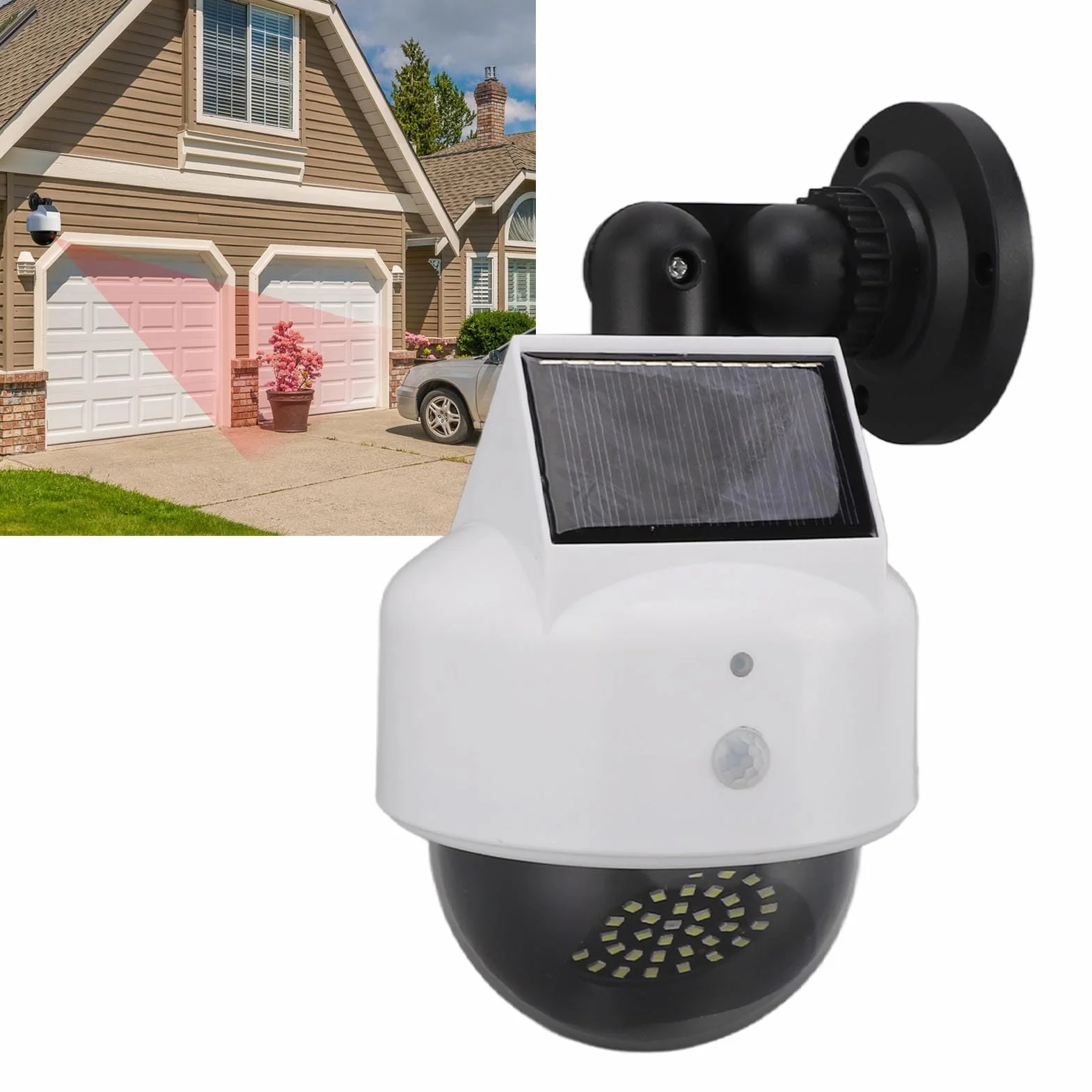 Zerodis Fausse Caméra Solaire Factice de sécurité Extérieure, Caméra de Surveillance Simulée à énergie Solaire pour Intérieur et Extérieur – Dissuadez Les Criminels et Protégez Votre