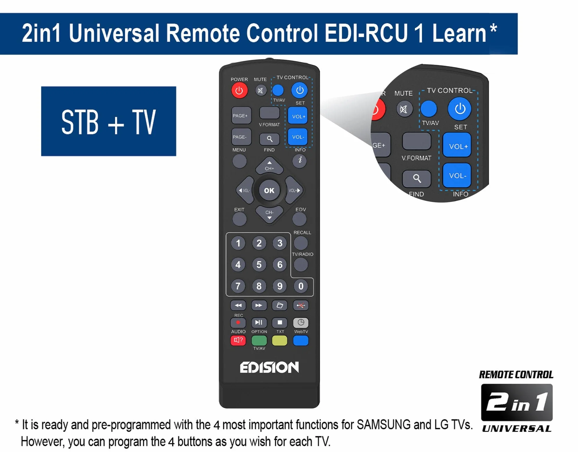EDISION PROTON S2, DVB-S2 Full High Definition Free-Τo-Air récepteur satellite, WiFi support, Télécommande IR 2en1