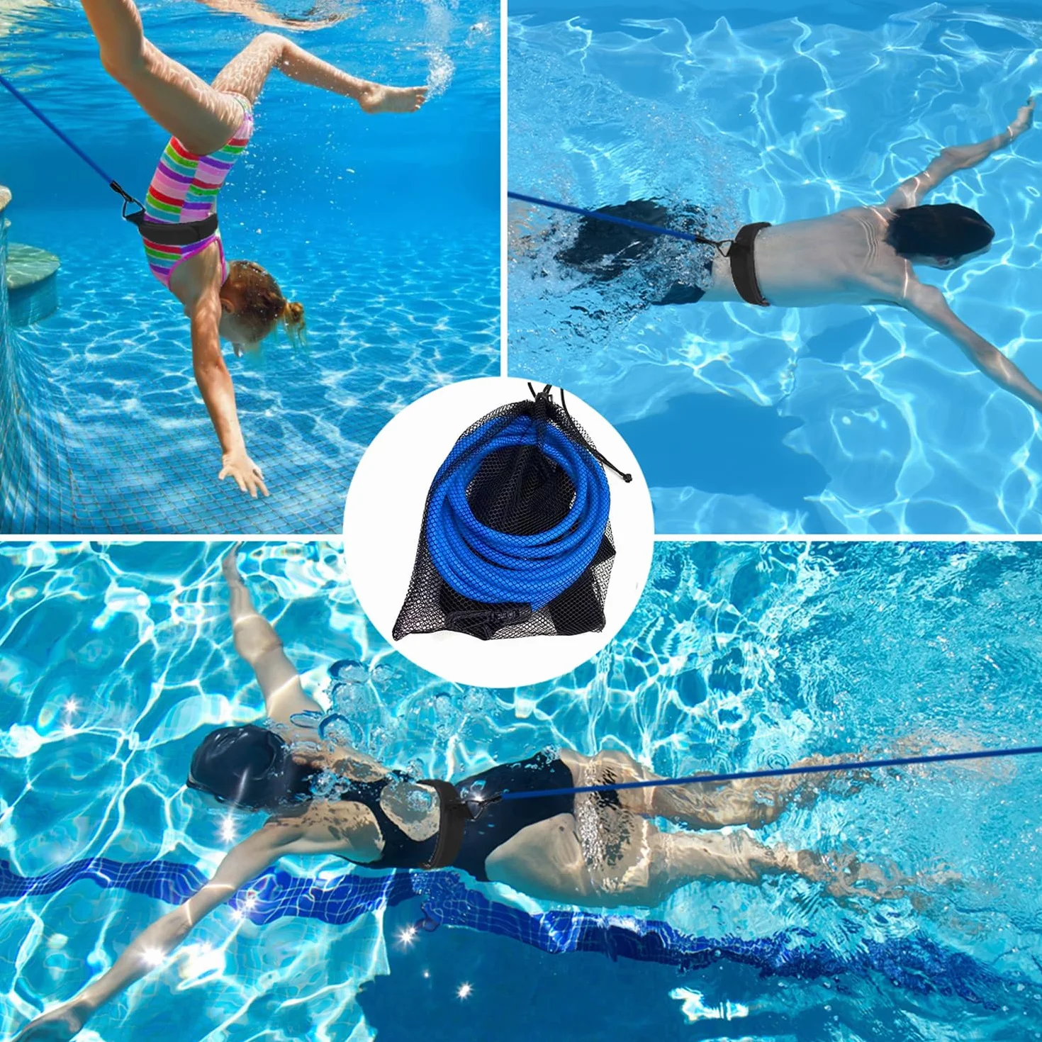 Elastique de Nage 4m avec Lunettes, Ceinture de Natation Réglable