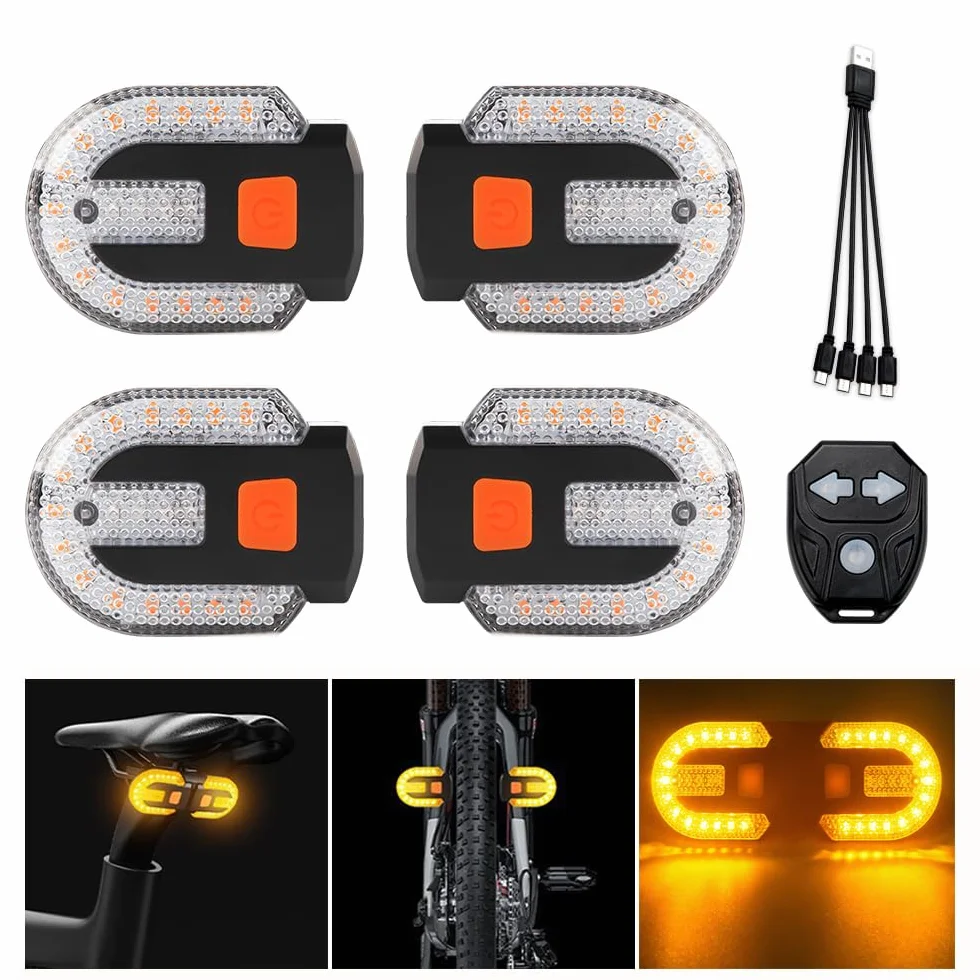Feu arrière de vélo télécommande USB rechargeable clignotant avec alarme 5 modes lumineux étanche avant arrière jaune rouge