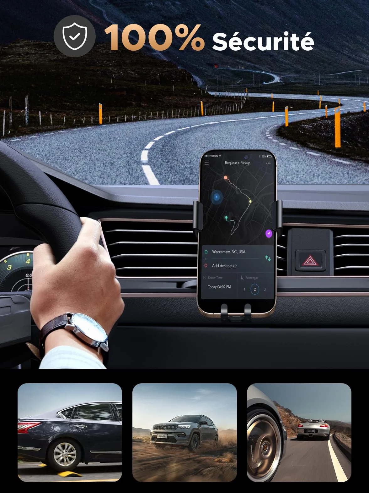 UGREEN Support Téléphone Voiture Gravité Grille Aération Porte Smartphone Voiture Ventilation Accroche Téléphone Auto Compatible avec iPhone 17 Pro Max Air 16 15 14 Galaxy S25 Ultra S24 (Gris)