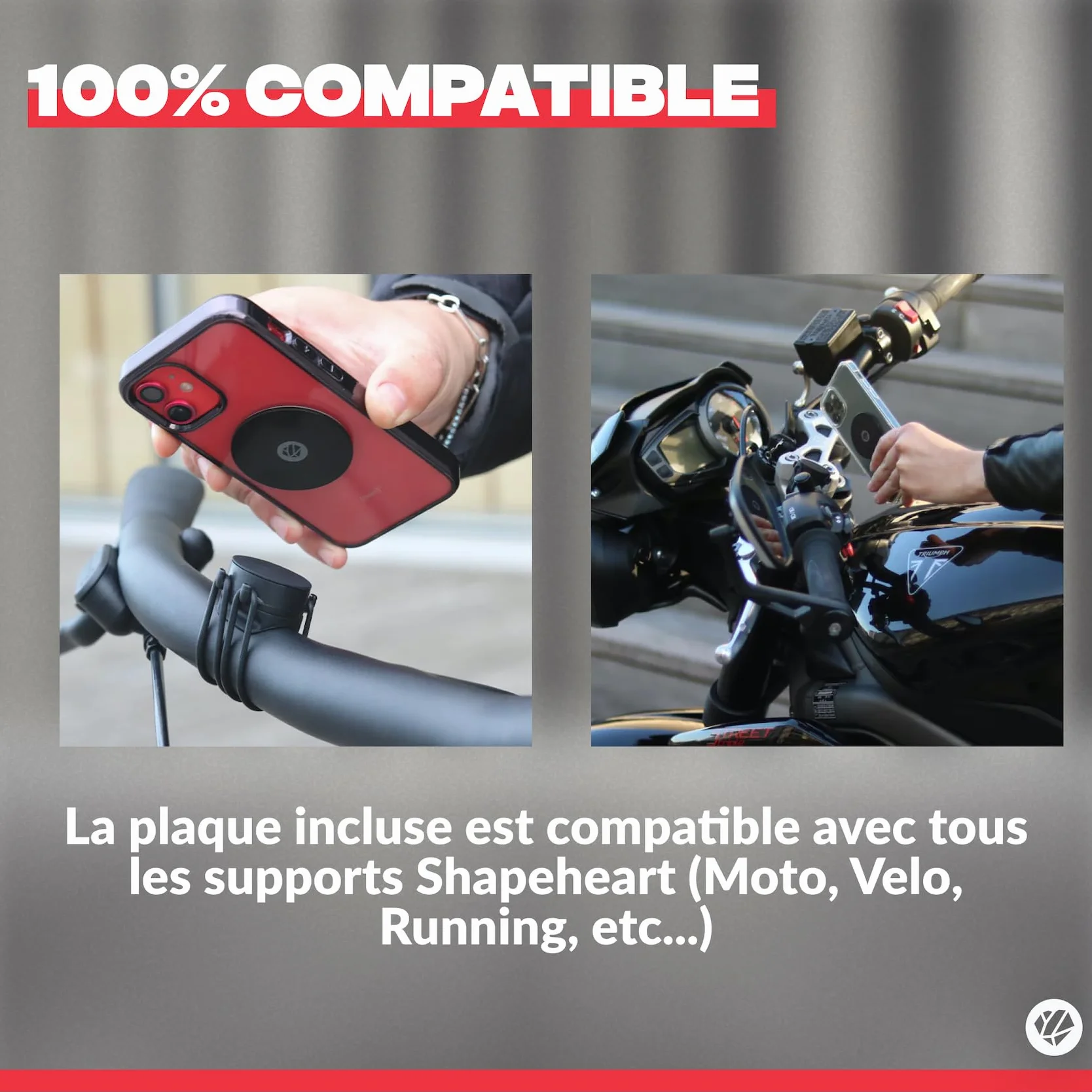 Shapeheart Plaque Métal Adhésive Universelle 1,5 mm Compatible Vélo Moto Voiture Anti-Reflet