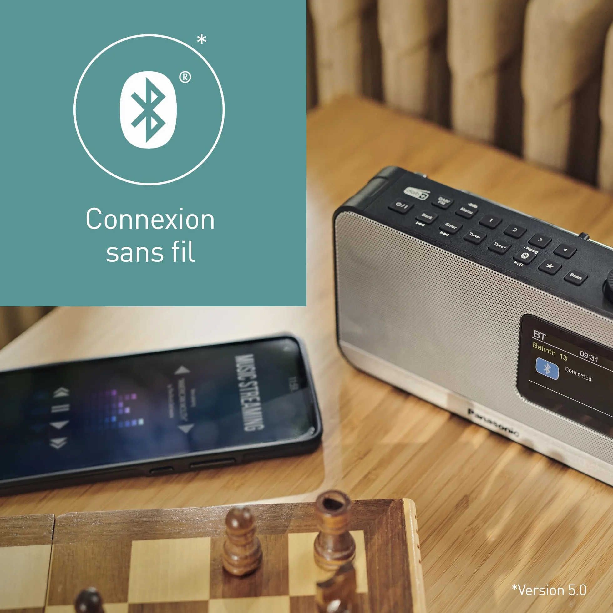 Panasonic RF-D15EG-K, Radio Numérique Portable Dab+/FM, Bluetooth, Écran LCD TFT 2,4", Haut-Parleur 3W 5cm, 4 Boutons de Présélection, Alimentation Piles et Secteur, Veille, Alarme, Horloge, Noir.