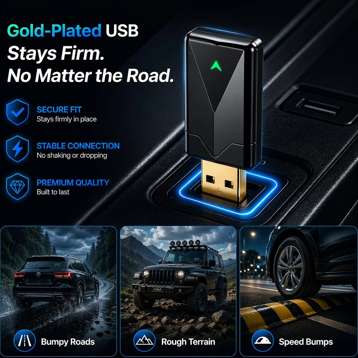 Adaptateur CarPlay sans Fil Android Auto Wi-Fi 5,8GHz Plug & Play iOS 10+ Android 10+ pour Voitures 2016+