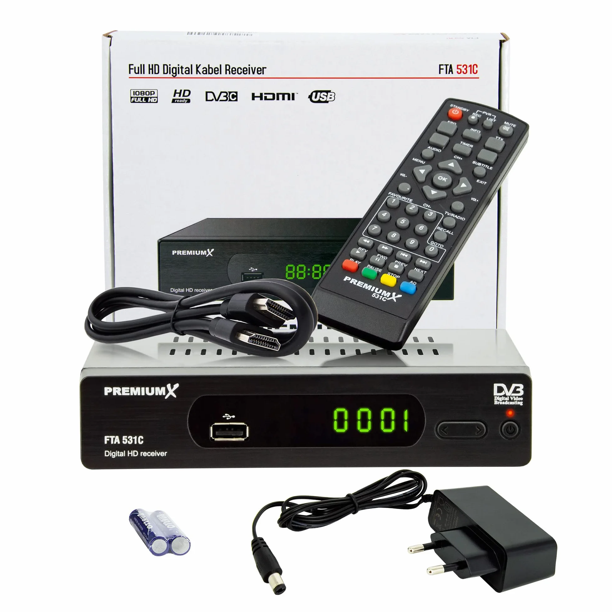 Premium X Récepteur câble DVB-C FTA 531C Digital FullHD SCART HDMI USB Media Player Récepteur TV TV par câble