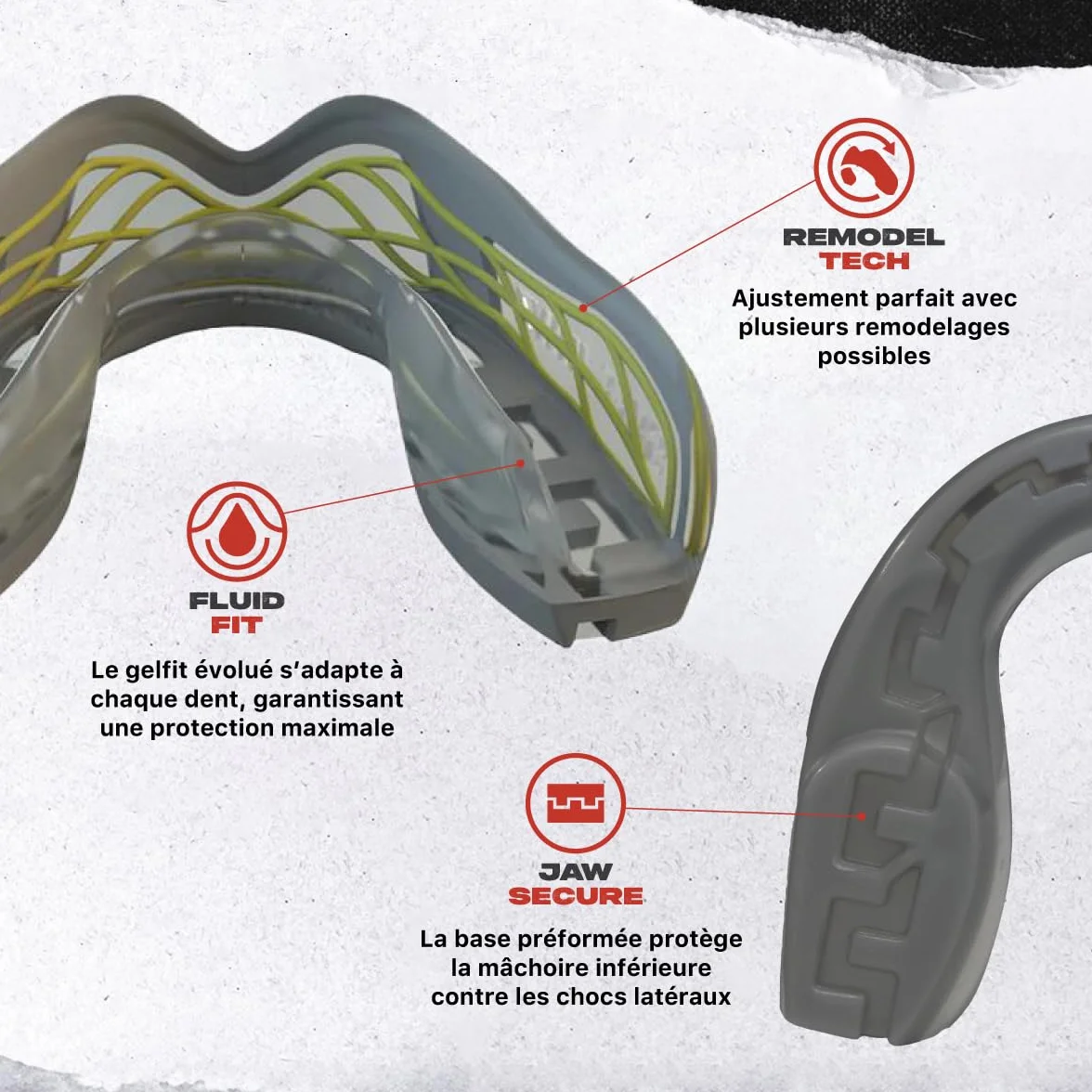 SafeJawz Nitro Protège-dents pour sports de contact avec étui Gris