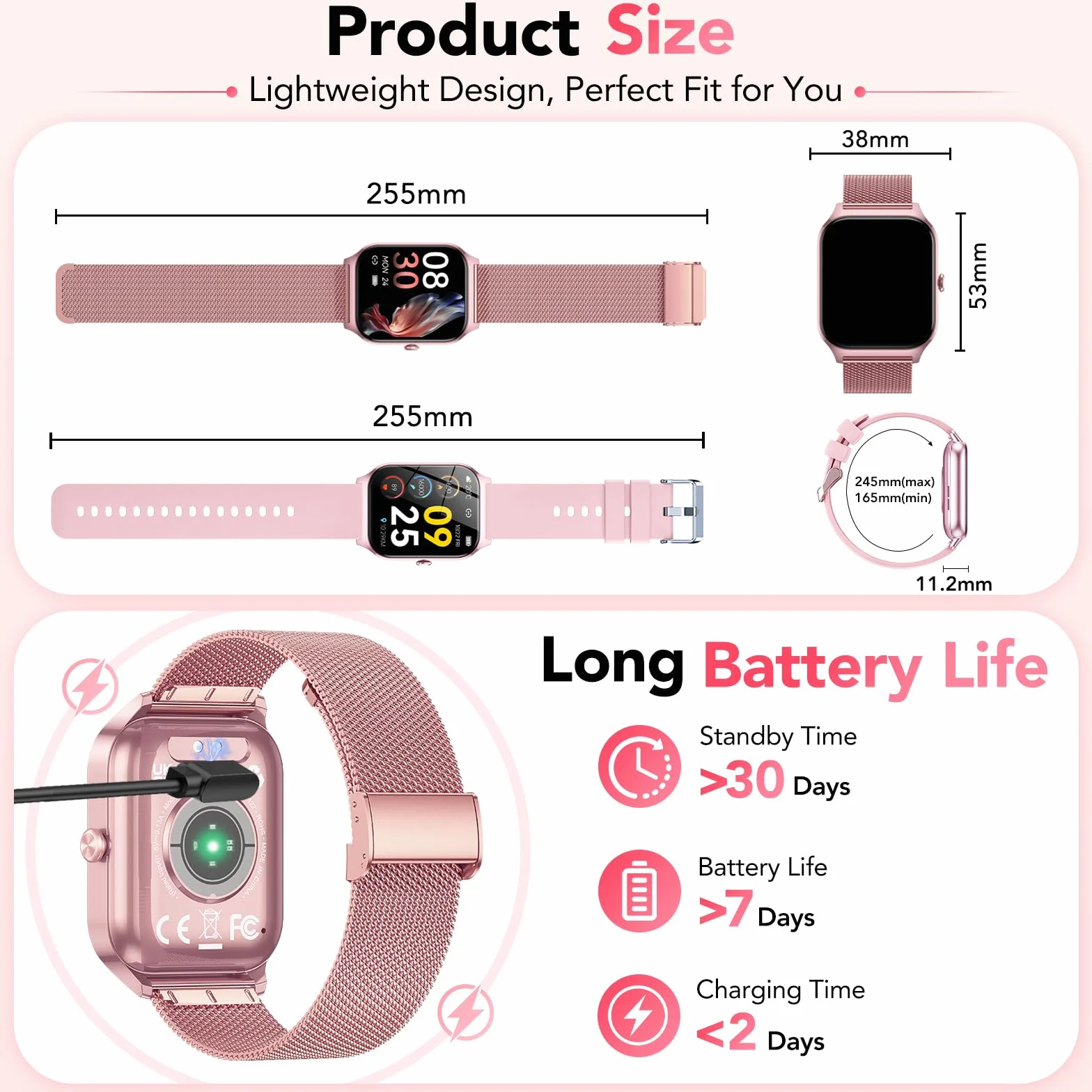 CASCHO Montre Connectée Femme avec Appel Bluetooth,1.85" HD Smartwatch Femme avec Fréquence Cardiaque/Sommeil/SpO2, 120+ Modes Sportifs, IP68 Étanche Fitness Tracker, Montre pour Android iOS Rose
