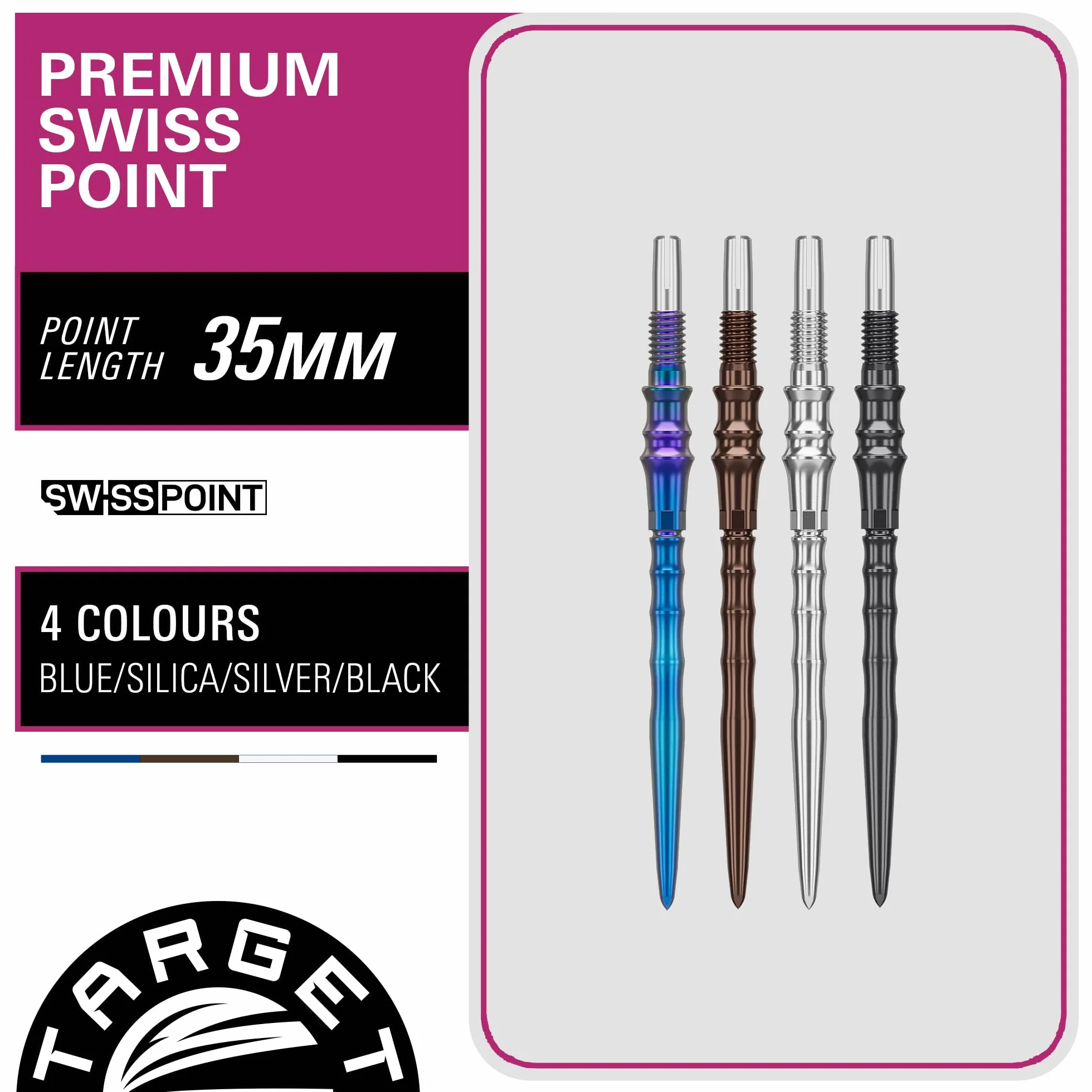 Swiss Pointes Lot de 3 Embouts 30MM/35MM/40MM Noir Silice Bleu Argent Accessoires Professionnels pour Fléchettes