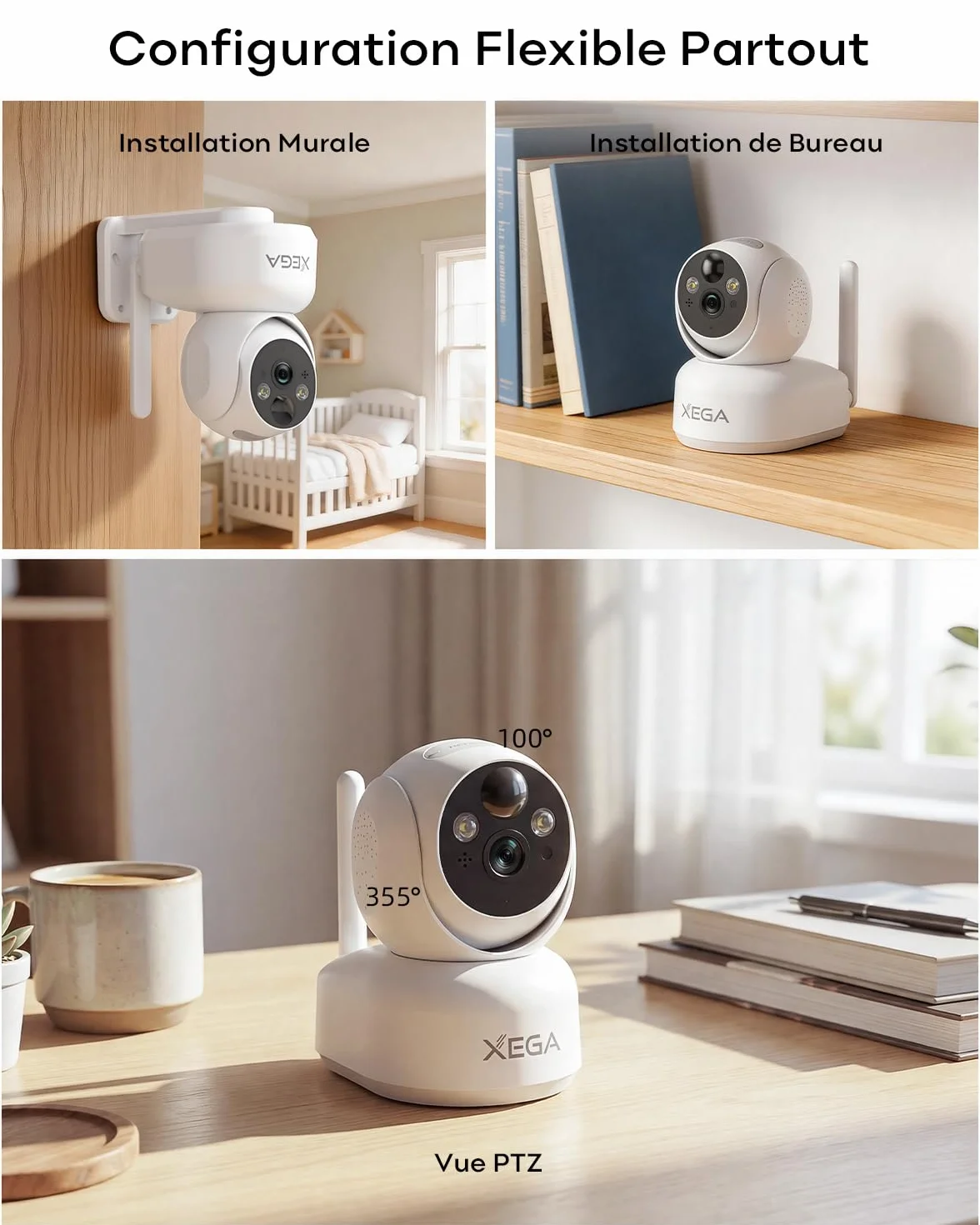 Xega 4G LTE Camera Surveillance Interieure sans Fil avec Carte Sim, 2K Caméra sans WiFi pour Bébé/Animaux, 7800mAh Batteries, PTZ Camera Vision Nocturne, PIR Détection, Audio Bidirectionnel, IP65