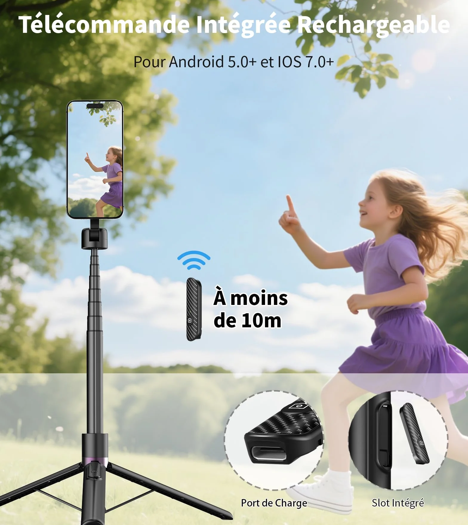TONEOF 173cm Perche Selfie Magnétique Trépied,Fixations en Aluminium pour Magsafe, Rotatif à 360°,Trépied Voyage Rétractable avec Anneau Métallique&Télécommande,Têtes de Trépieds pour Téléphones-Noir