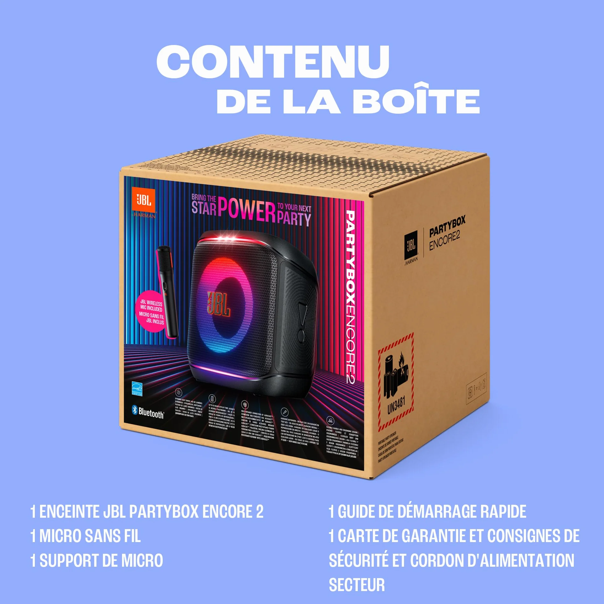 JBL Partybox Encore 2, Enceinte Bluetooth sans fil, 15 h autonomie, IPX4, Son JBL Pro, noir