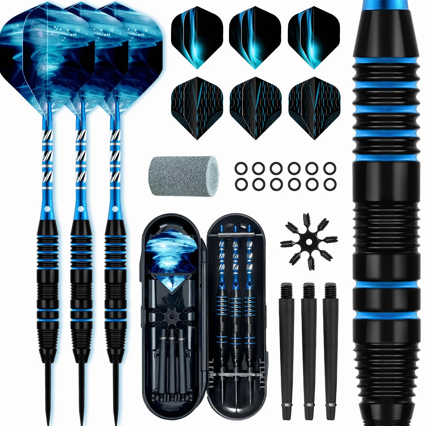 Lot de 3 fléchettes professionnelles à pointe en acier 22 g avec ailettes, tiges aluminium, étui