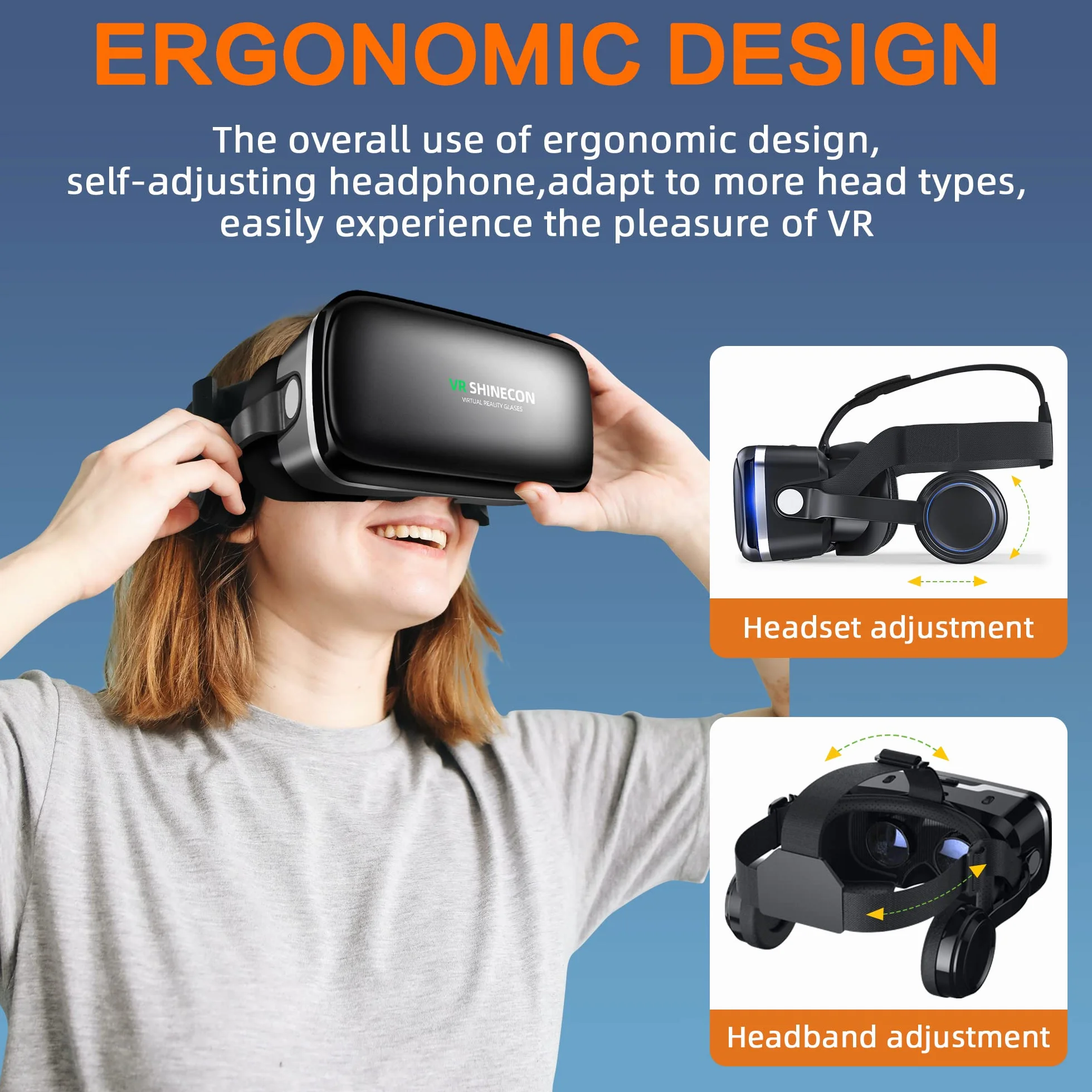 Casque VR 3D avec Écouteurs Intégrés,Expérience Immersive HD pour Films et Jeux,Compatibles avec Smartphones Android et iPhone (4,7 à 6,6 Pouces),Cadeau de Noël Idéal pour Enfants et Famille