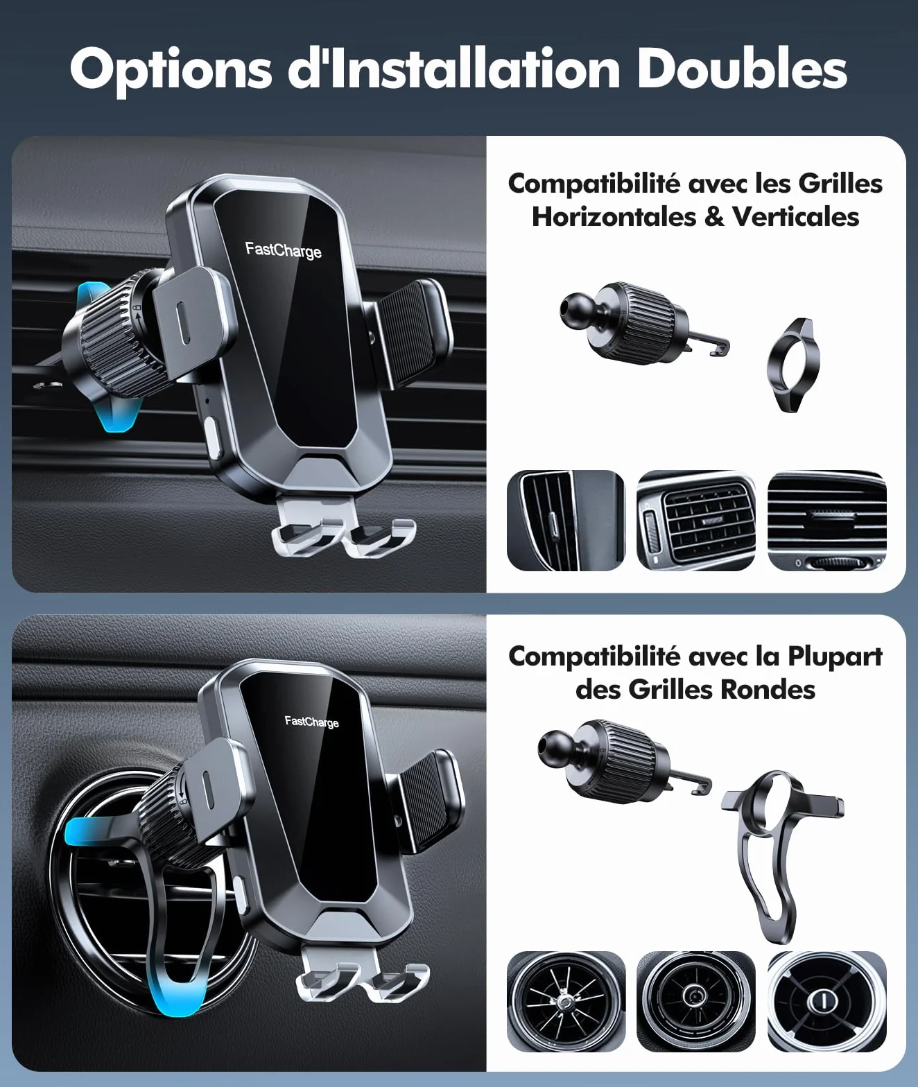 EOIWUY Support Telephone Voiture Induction, 15W Chargeur Induction Voiture Rapide sans Fil 【Serrage Automatique & Rotation 360°】 Compatible avec iPhone 17 Pro Max 16/15/14/13, Galaxy S24/S23/S22, etc