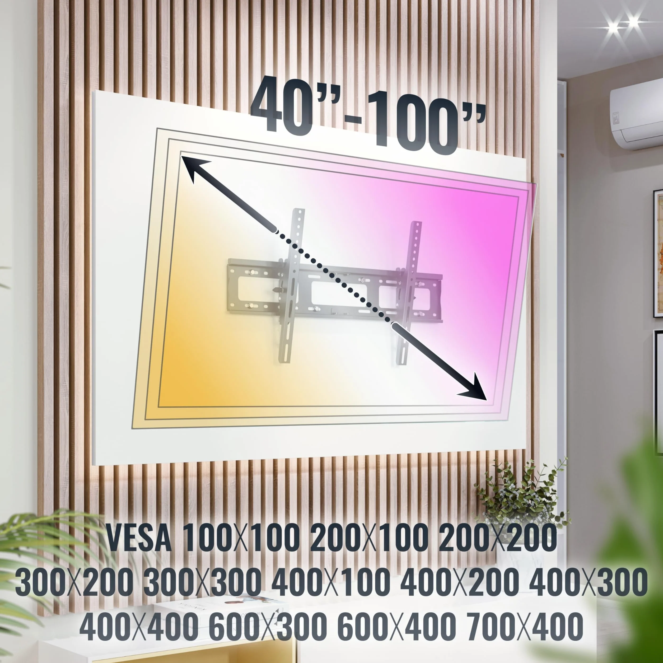 RICOO R17 Support Mural TV 40 à 100 Pouces 42 43 48 50 55 58 60 65 70 75 77 83 85 98 Pouces Max VESA 600x400 Inclinable Universel Fixation Murale TV QLED OLED LED LCD