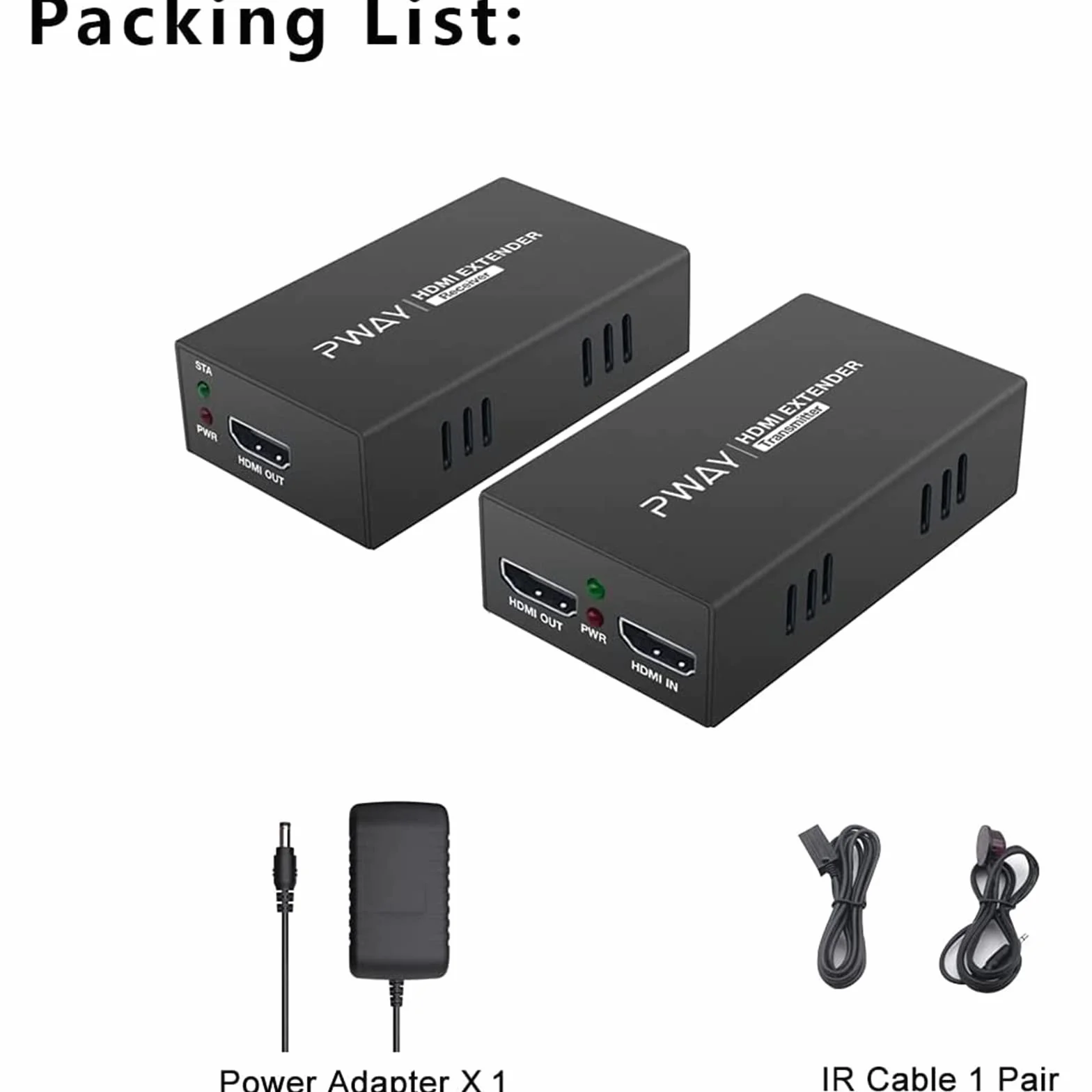 PWAY PW-HT225PIR HDMI Extender 195ft 60m Cat5e Cat6 Cat7 Full HD 1080P IR Control Loop out 3D EDID