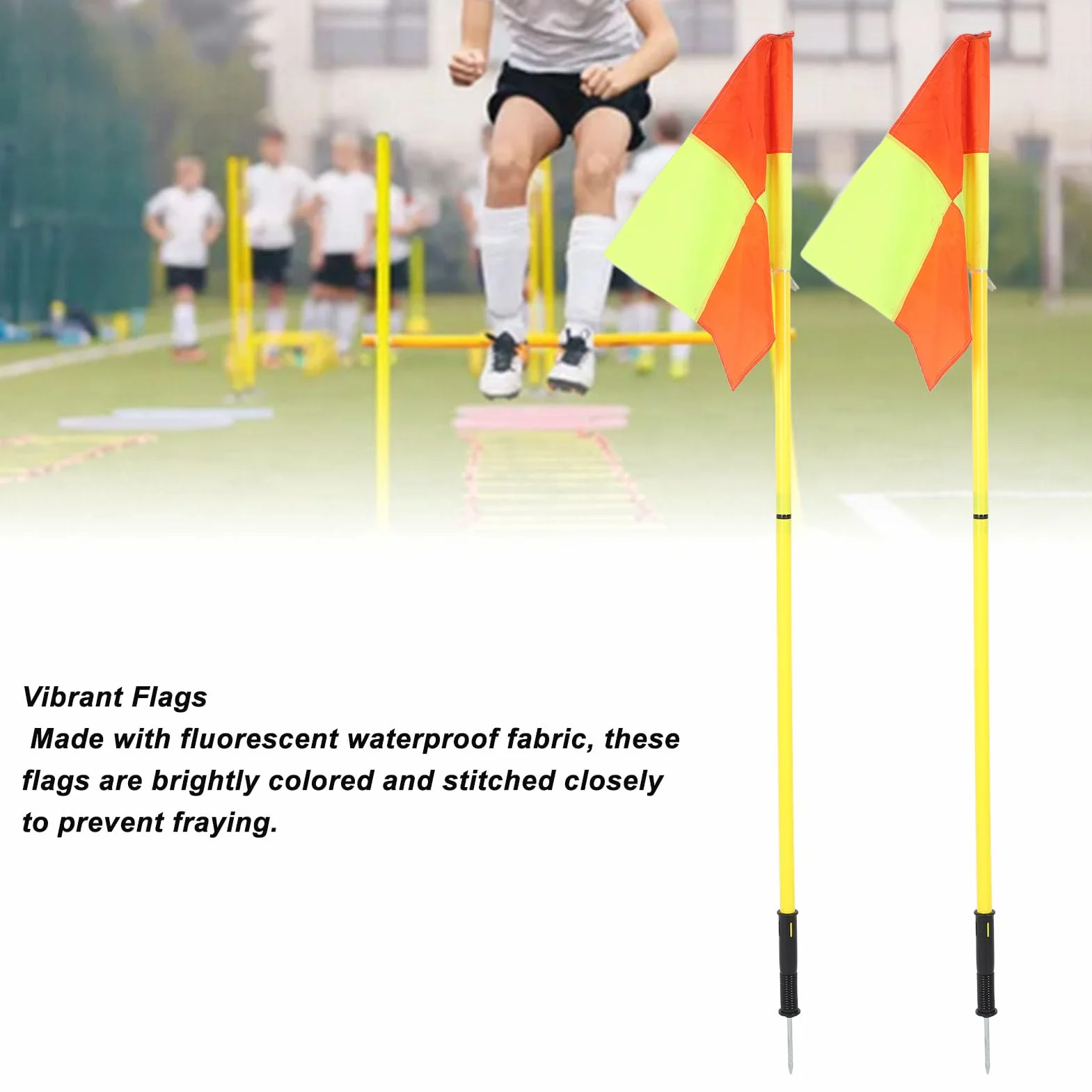 Lot de 4 Drapeaux d'Angle de Terrain de Football avec Poteaux - Couleurs Vives - Entraînement Extérieur