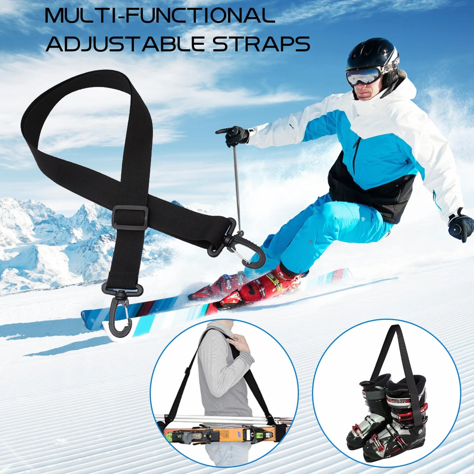 Sangle de Ski Réglable Bandoulière Porte-Équipement