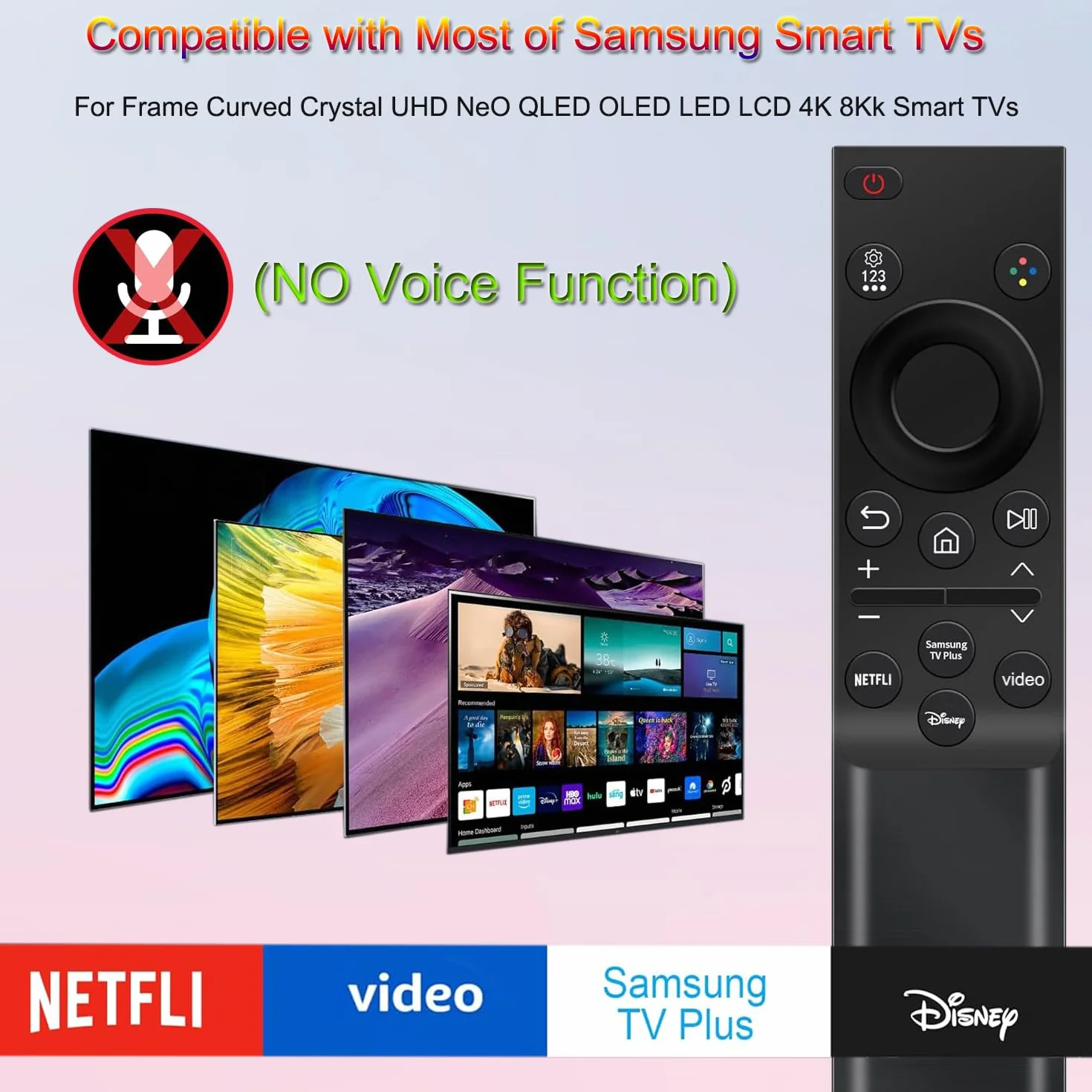 Télécommande Universelle pour TV Samsung, Remplacement pour Samsung Crystal QLED OLED Curved HDTV 4/8K UHD