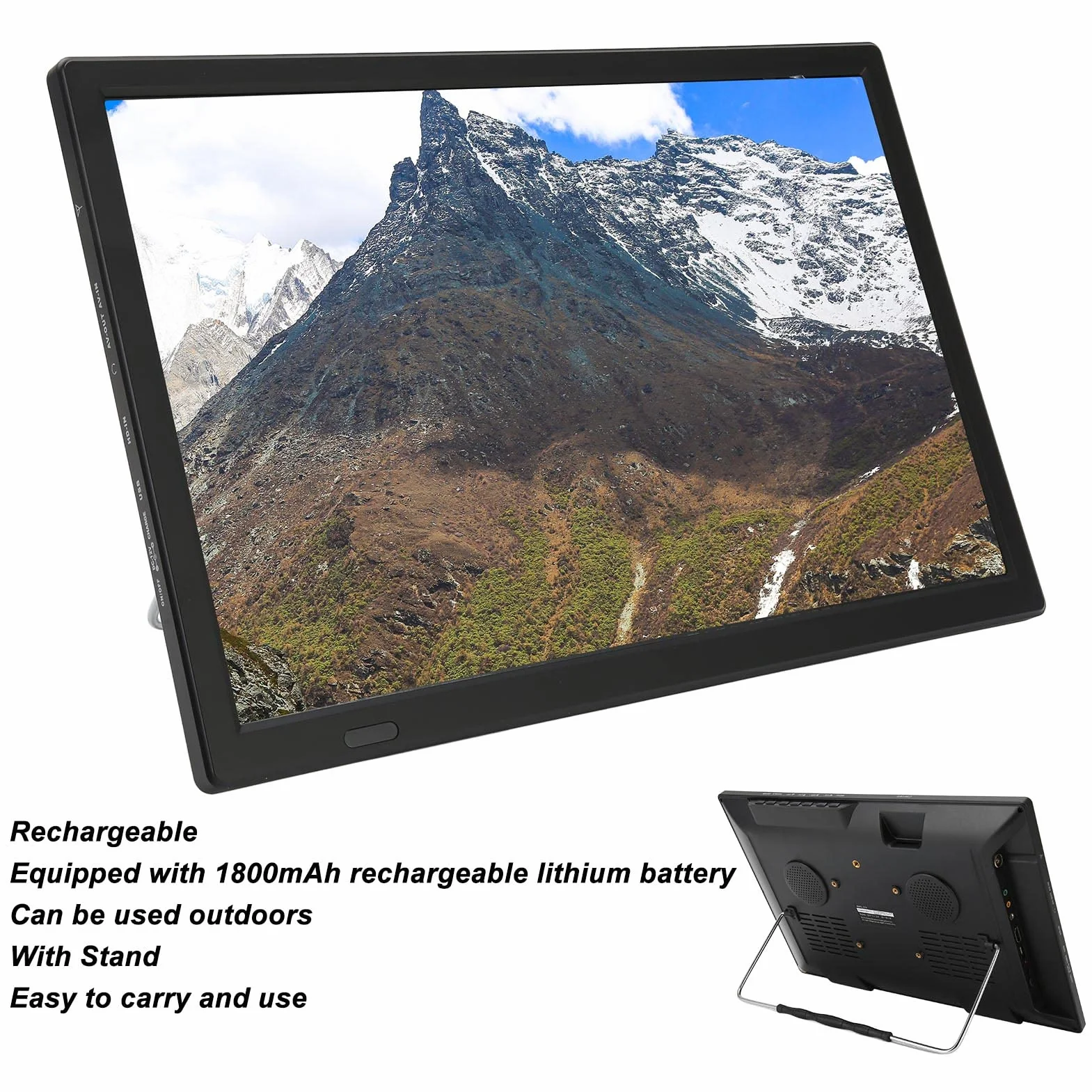 Moniteur LED TV Portable 16 Pouces, écran HD LED TV avec Batterie au Lithium Rechargeable, pour Voiture, Caravane, Camping, Extérieur, Cuisine, Télévision/Moniteur avec Prise USB