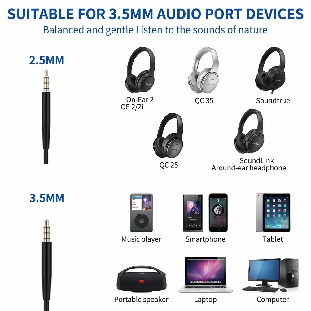 Câble Audio 3,5 mm vers 2,5 mm Compatible Bose 700 QC25 QC35 QC35II QC45 Casque 700 JBL Tune 760NC 750BTNC