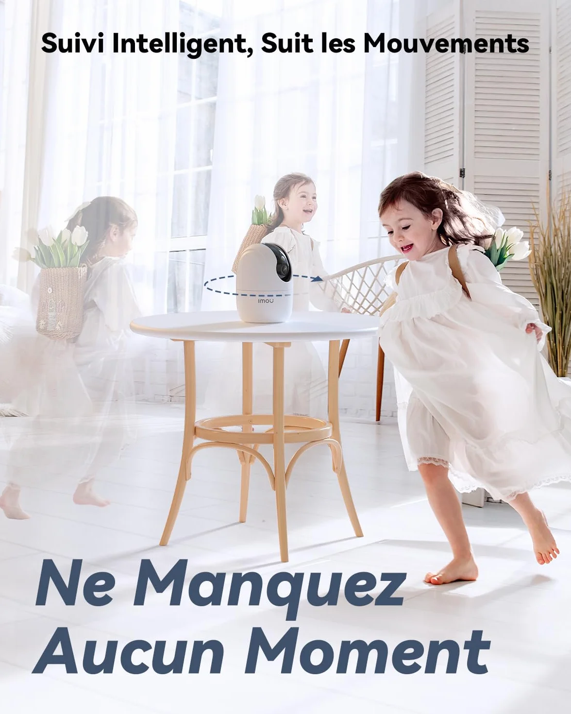 Imou 2K 3MP Caméra Surveillance WiFi Intérieur 360° Wi-Fi 6 Double-Bande Vision Nocturne Couleur Détection Personnes Animaux Suivi Intelligent Compatible Alexa
