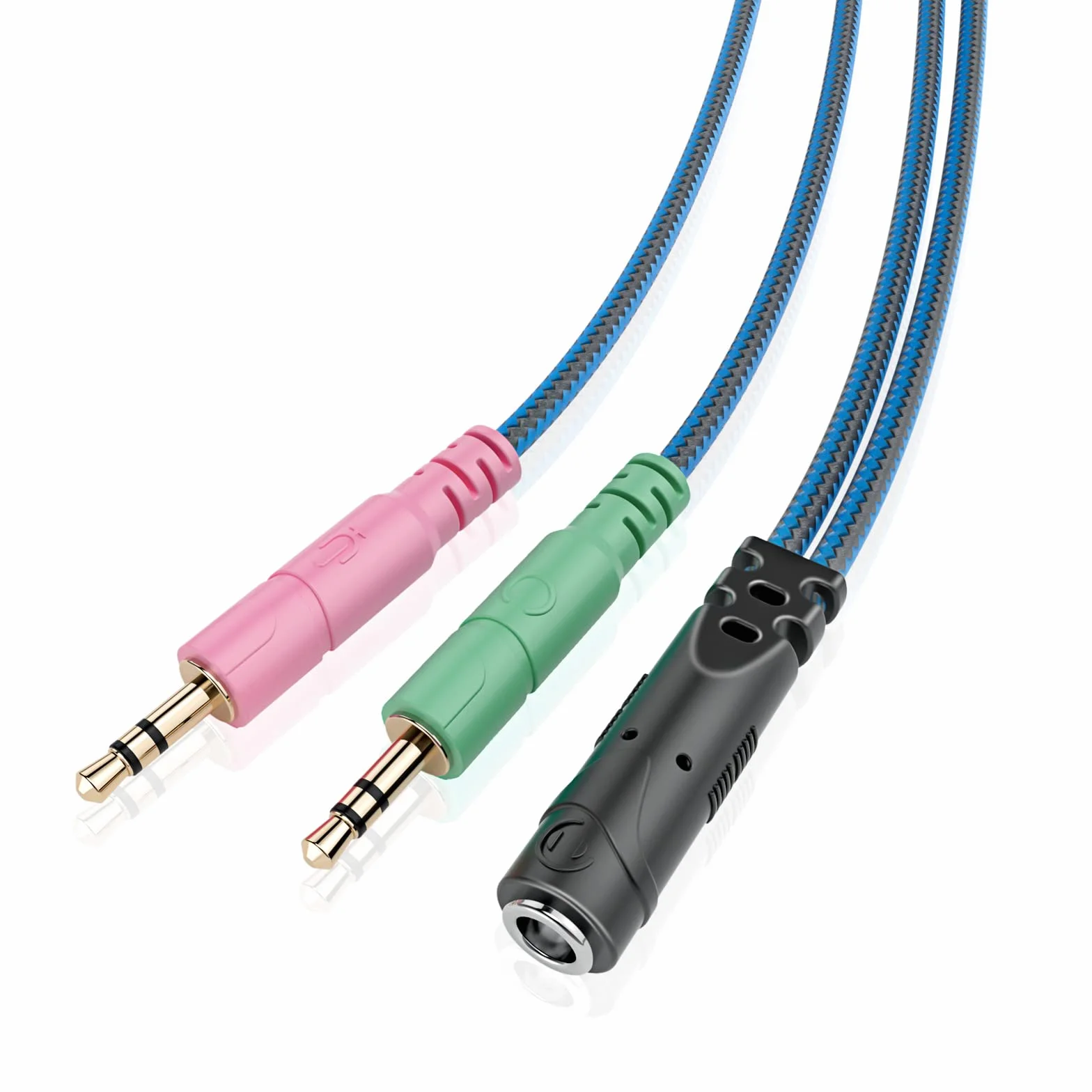 ENVEL Adaptateur Jack Micro Casque Audio Stéréo 3,5mm Splitter Femelle à 2 Double Mâle Câble Nylon tressé 22cm